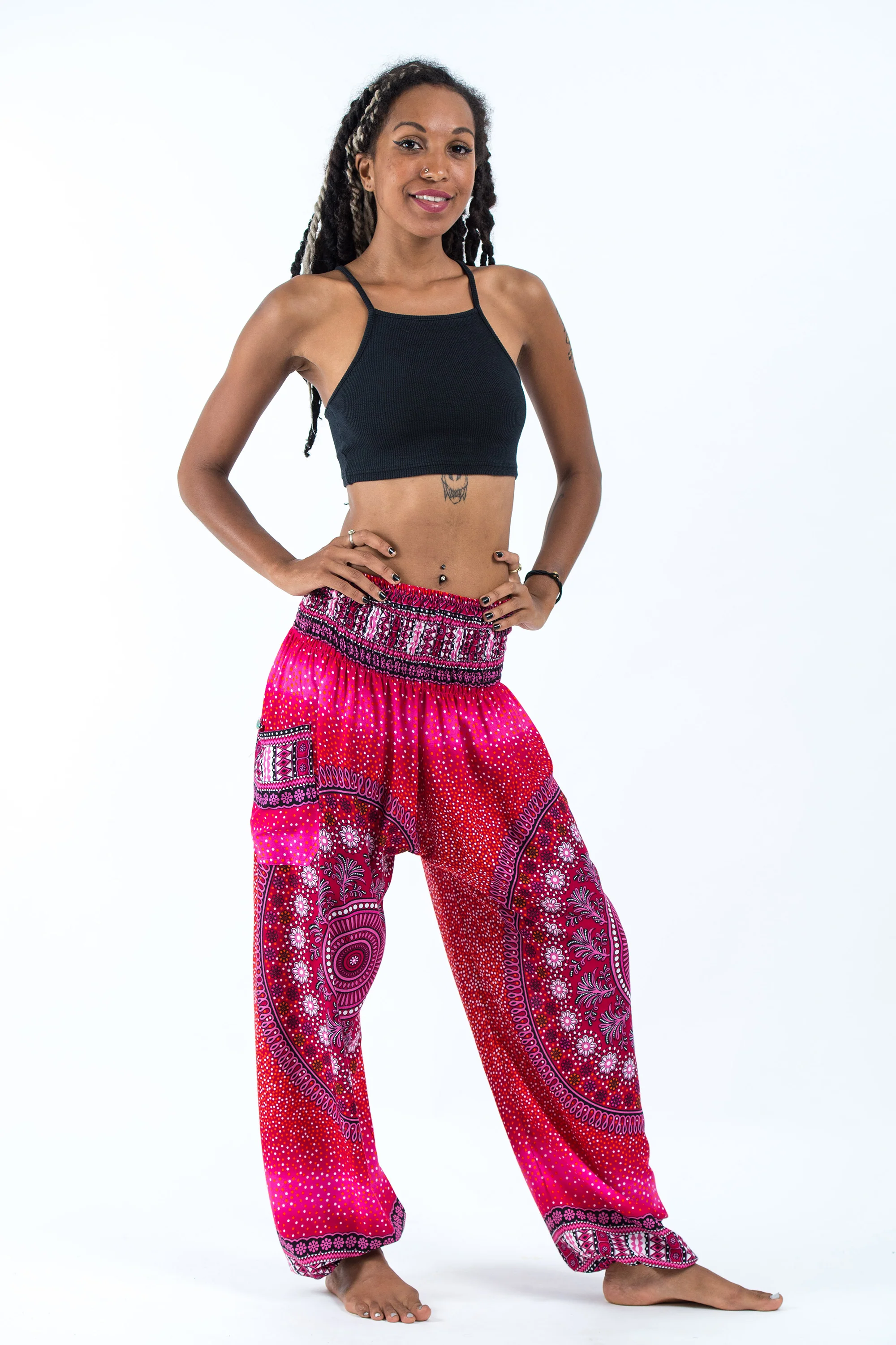 Tribal Chakras Women's Harem Pants in Pink - Image 6