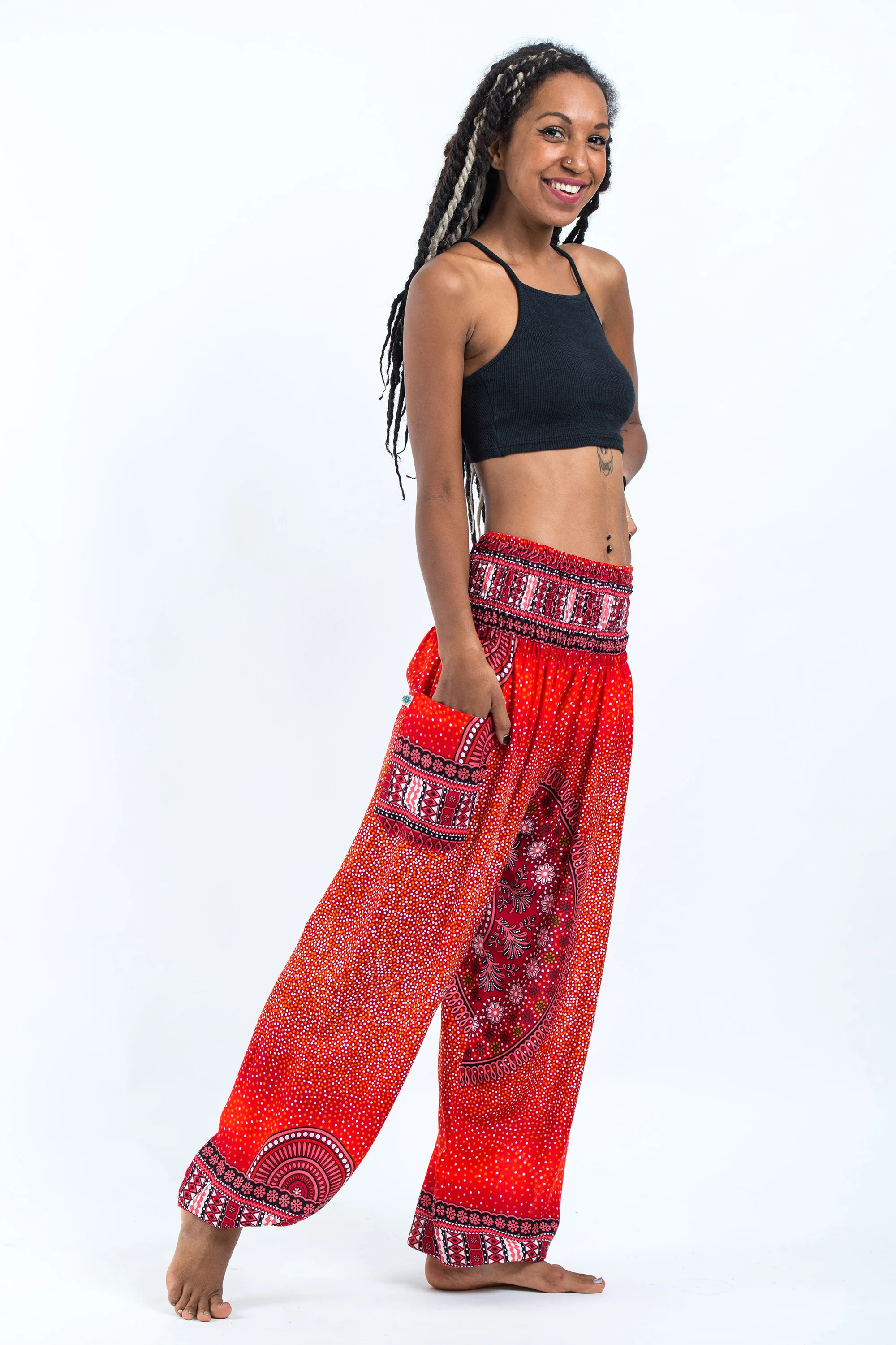 Tribal Chakras Women's Harem Pants in Red - Image 3