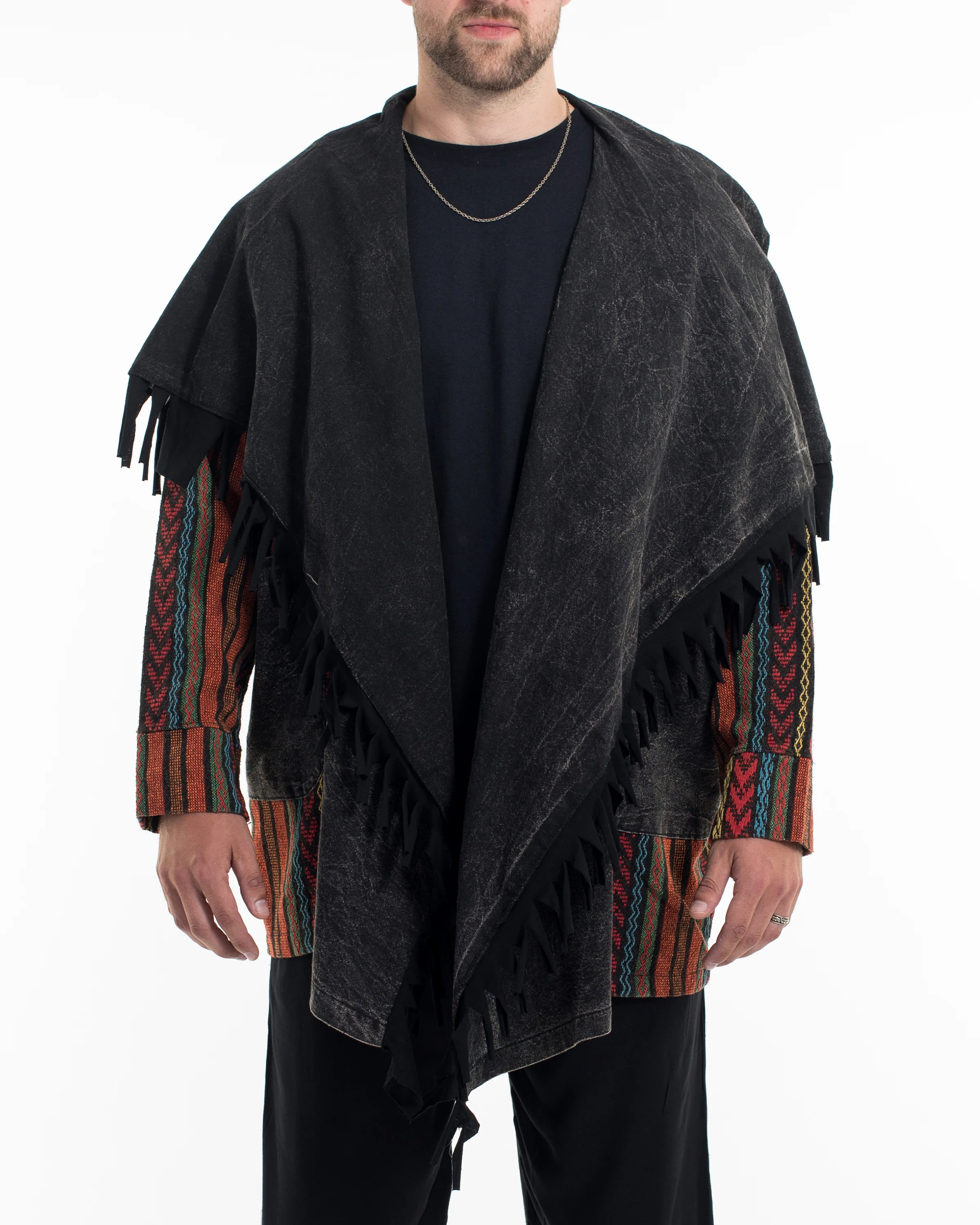 Tribal Cloak Jacket | Stonewash Drape in Black - Image 2