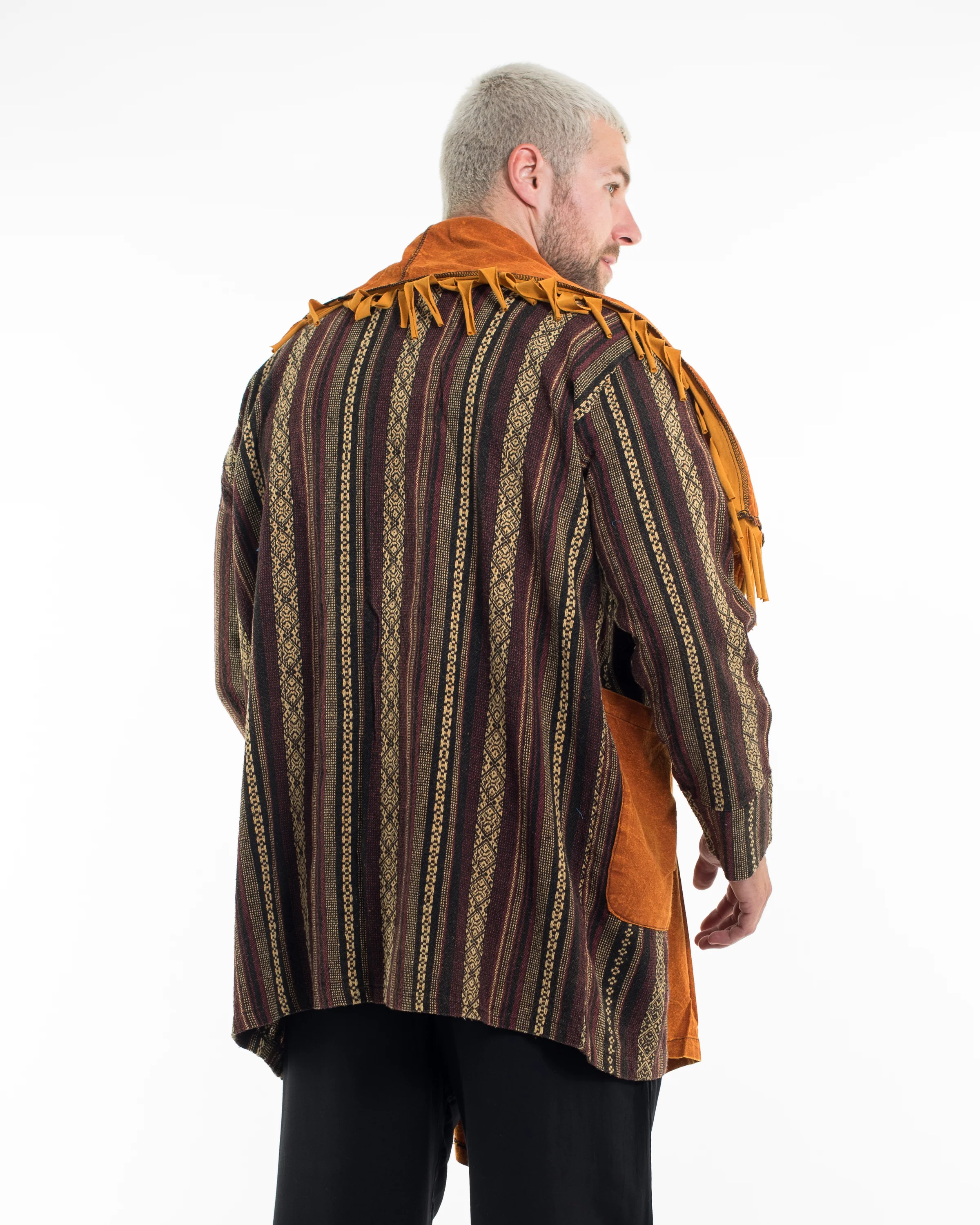 Tribal Cloak Jacket | Stonewash Drape in Brown - Image 4