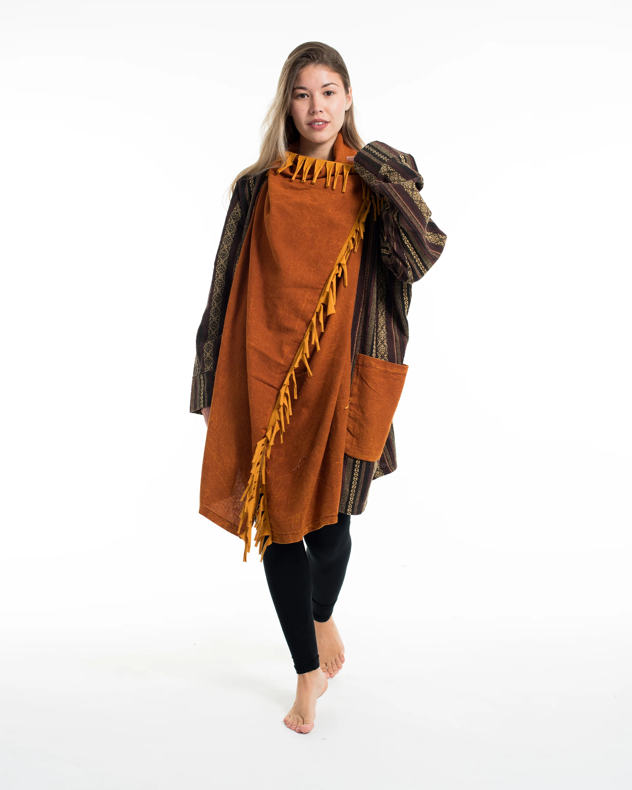 Tribal Cloak Jacket | Stonewash Drape in Brown - Image 5
