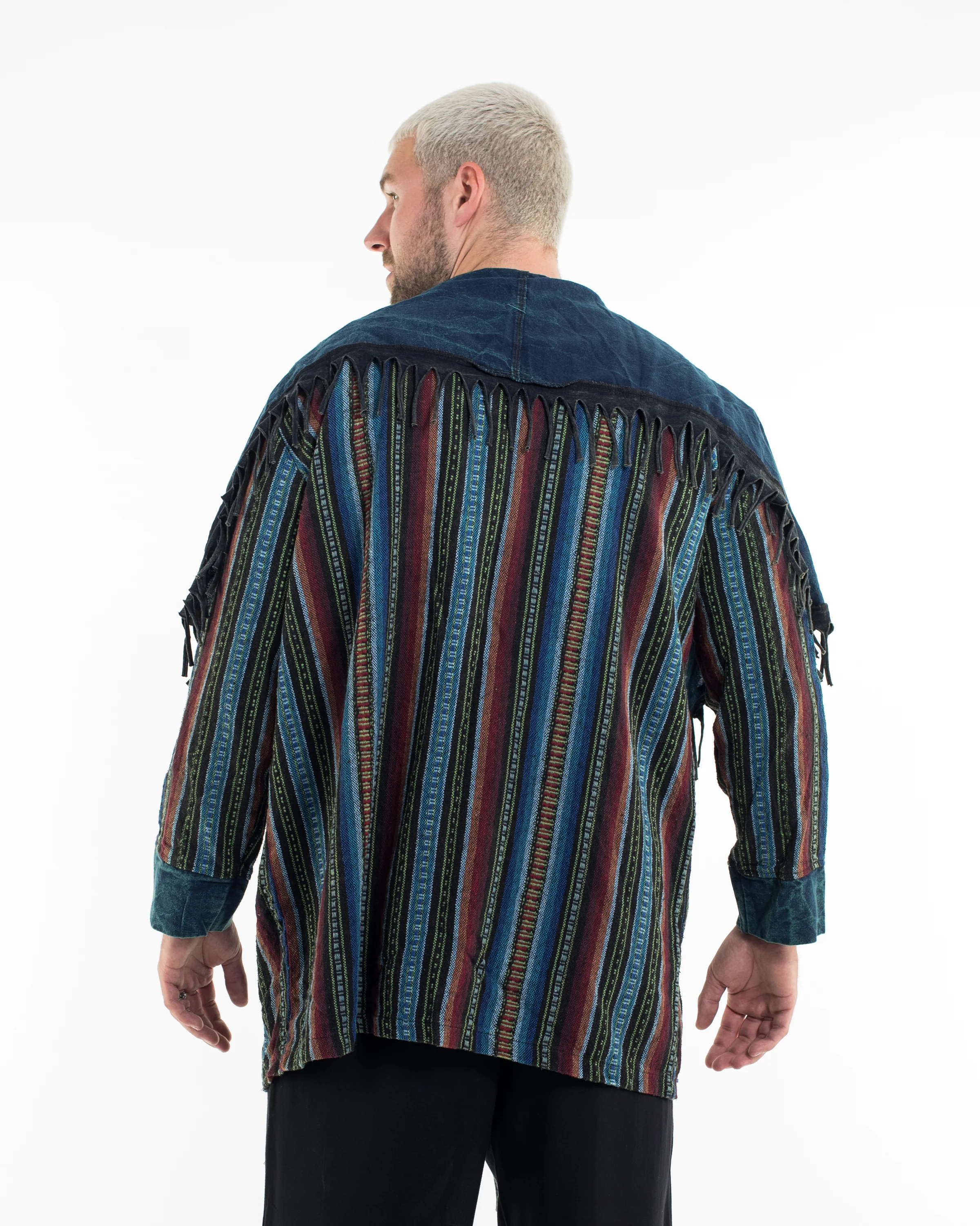Tribal Cloak Jacket | Stonewash Drape in Denim Blue - Image 4