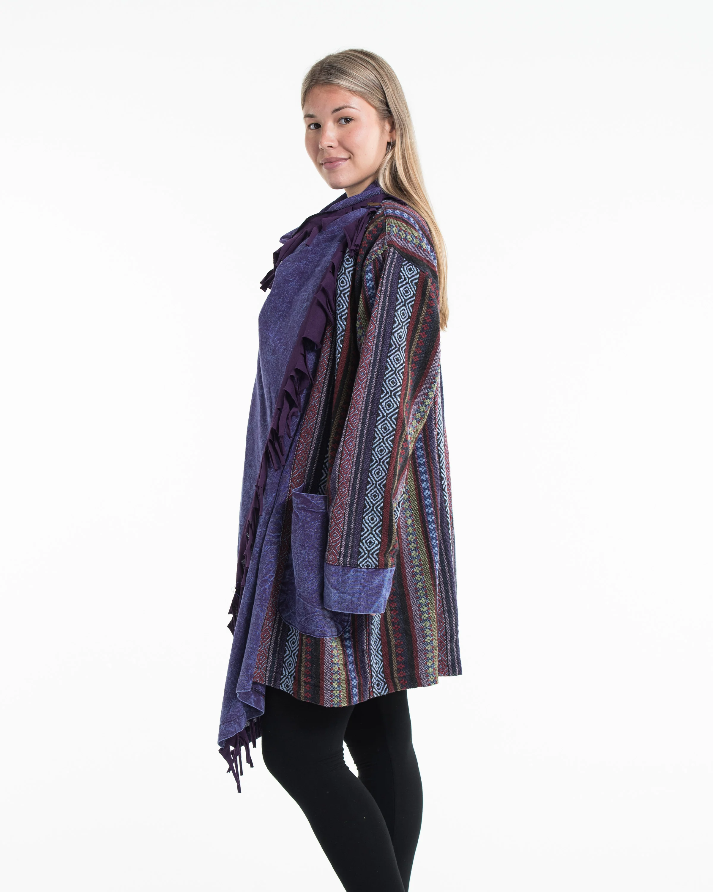 Tribal Cloak Jacket | Stonewash Drape in Purple - Image 2