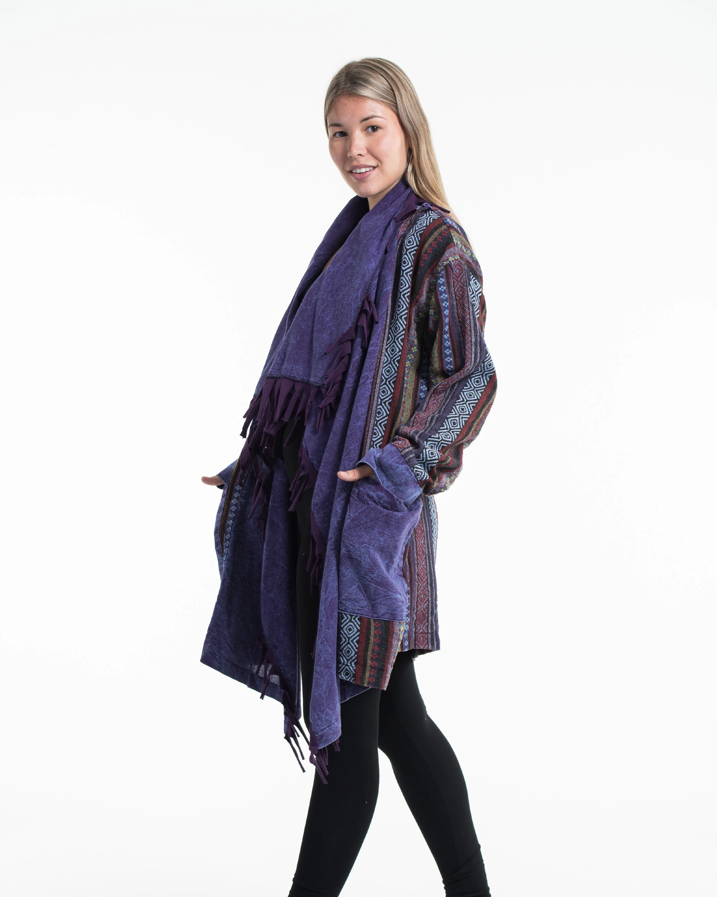 Tribal Cloak Jacket | Stonewash Drape in Purple - Image 4