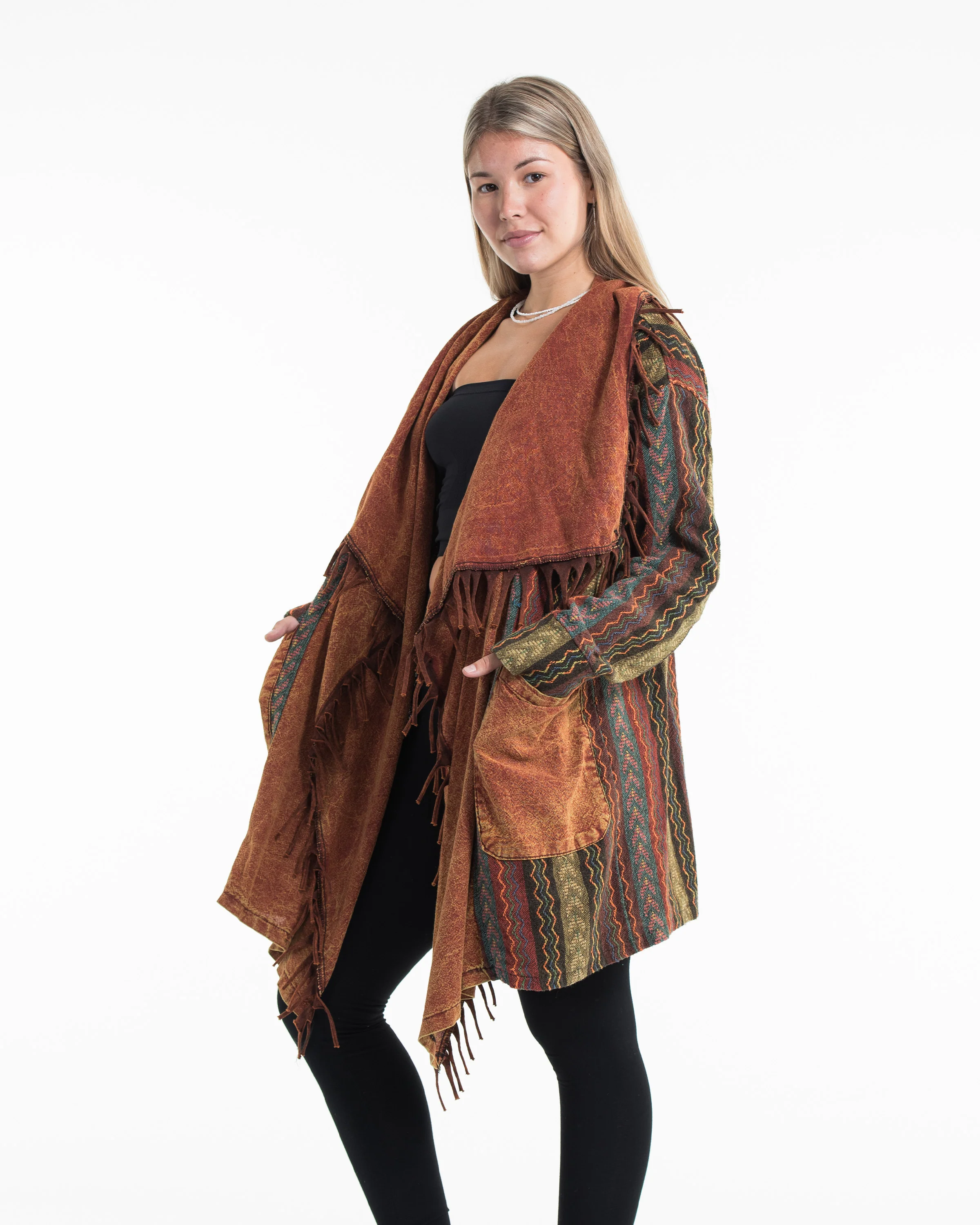 Tribal Cloak Jacket | Stonewash Drape in Rust - Image 4