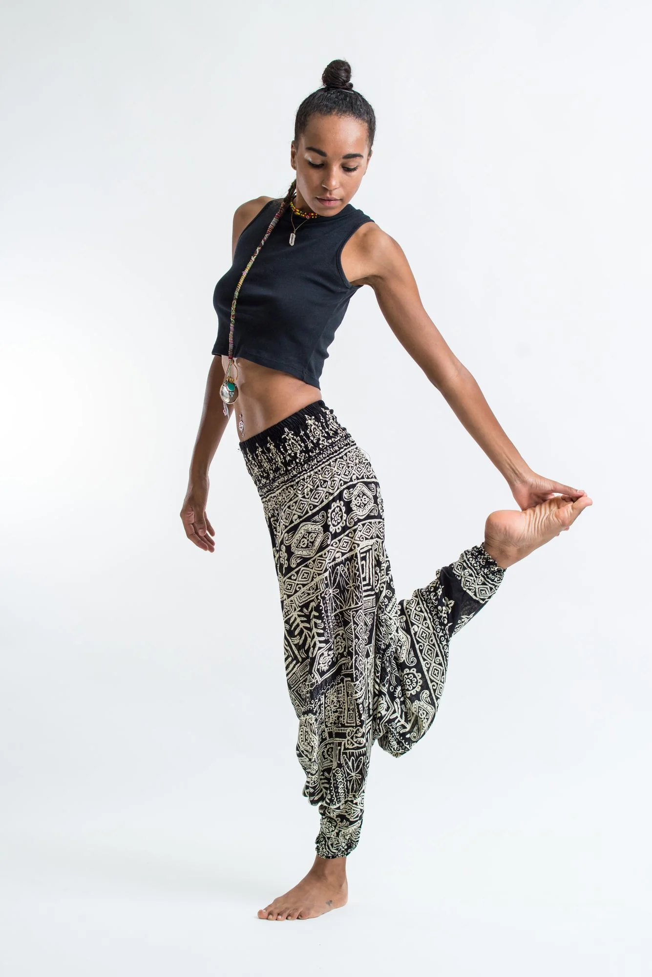 Tribal Prints 2-in-1 Jumpsuit Harem Pants in Black - Image 3