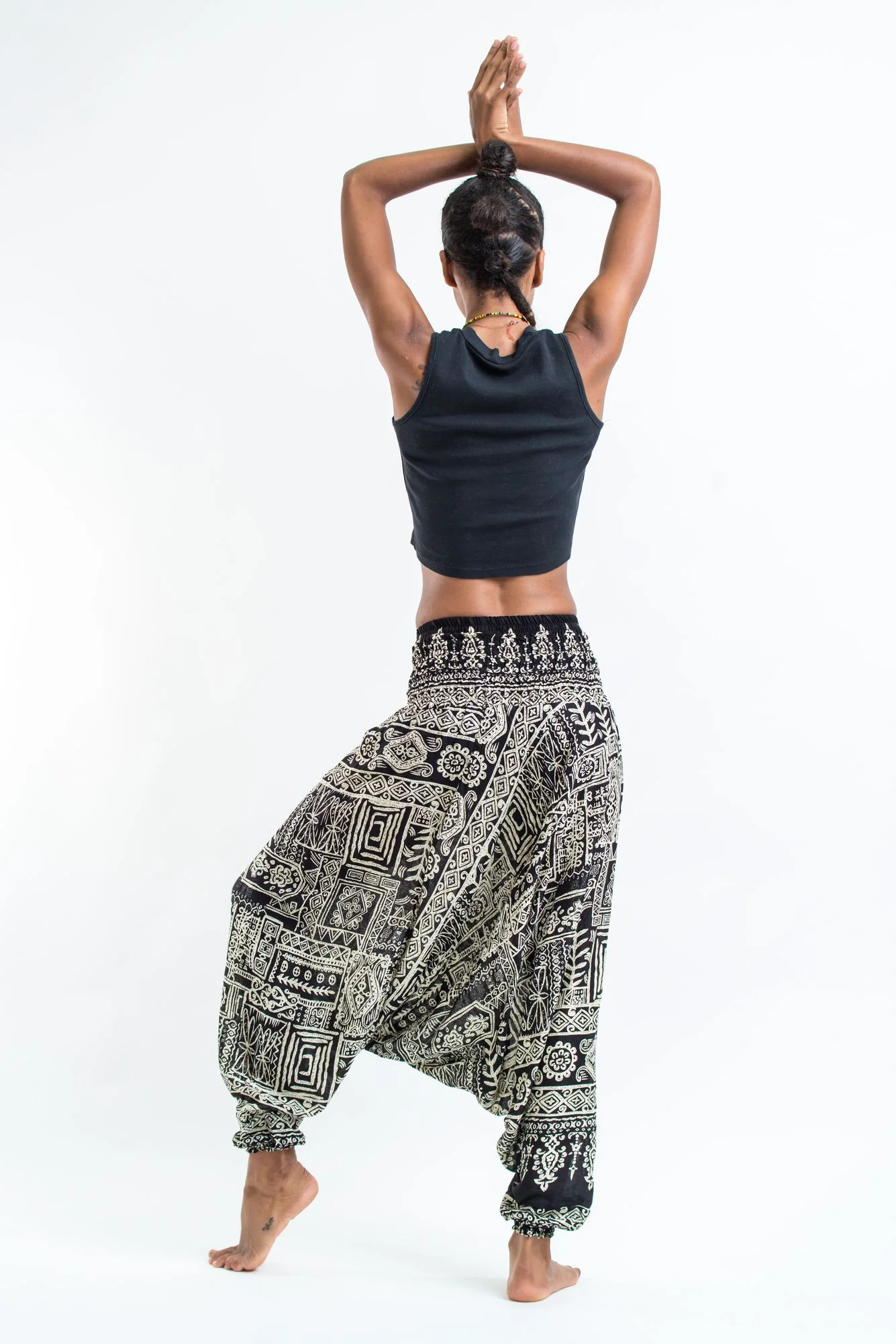Tribal Prints 2-in-1 Jumpsuit Harem Pants in Black - Image 4