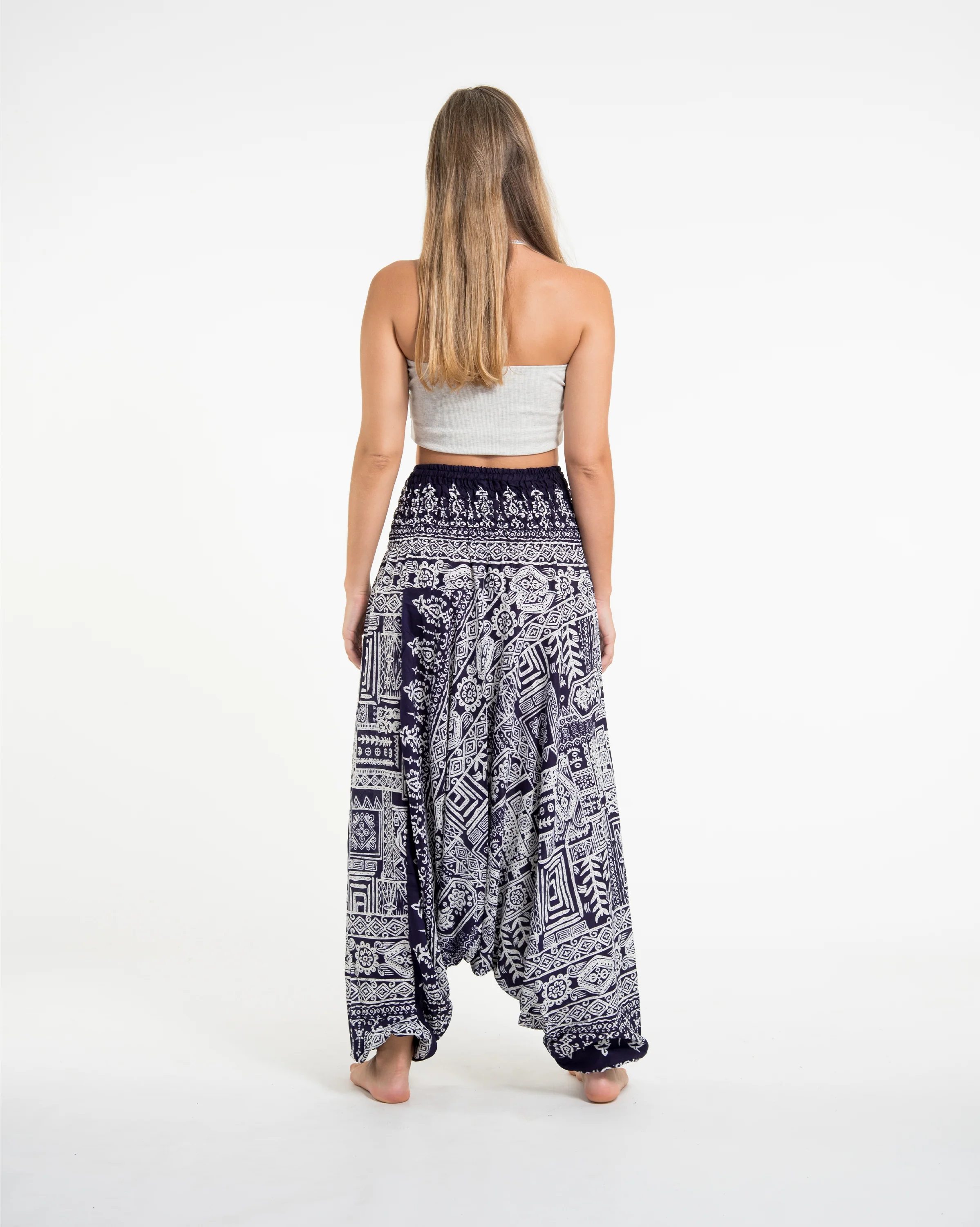 Tribal Prints 2-in-1 Jumpsuit Harem Pants in Navy - Image 4