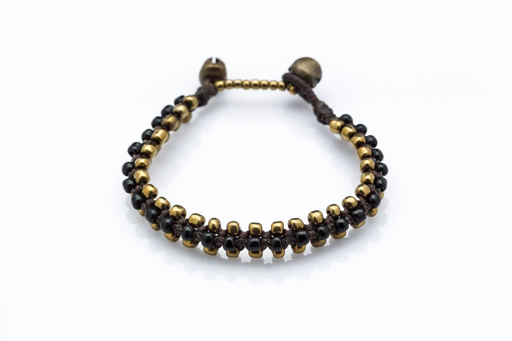 Triple Brass Beads Bracelet with Black Beads - Image 2
