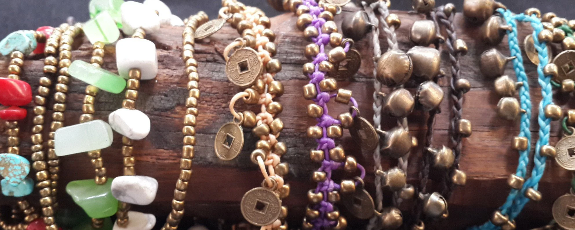 Triple Brass Beads Bracelet with Blue Beads - Image 3