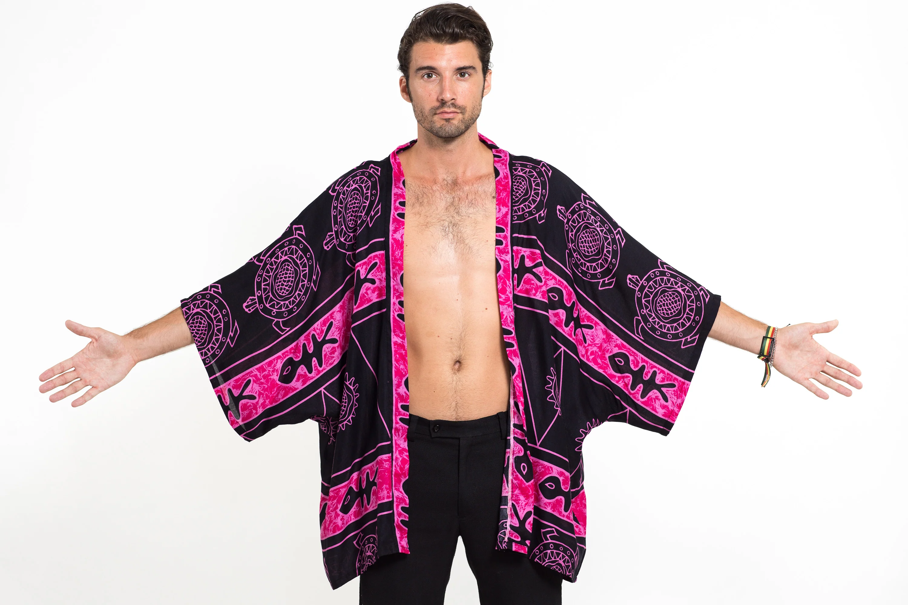 Turtle Print Kimono Cardigan in Pink - Image 3