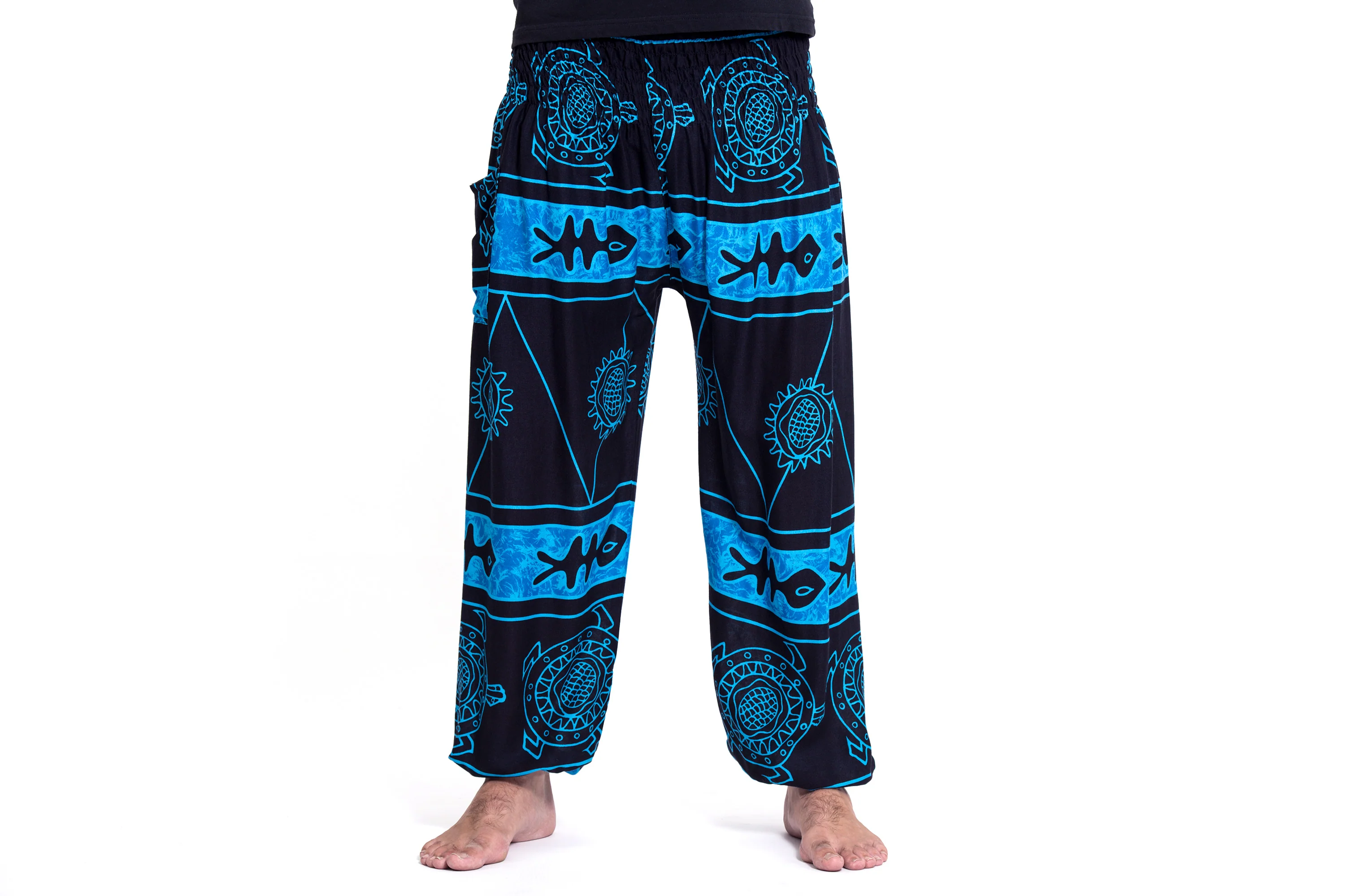 Turtle Print Men's Harem Pants in Blue - Image 2