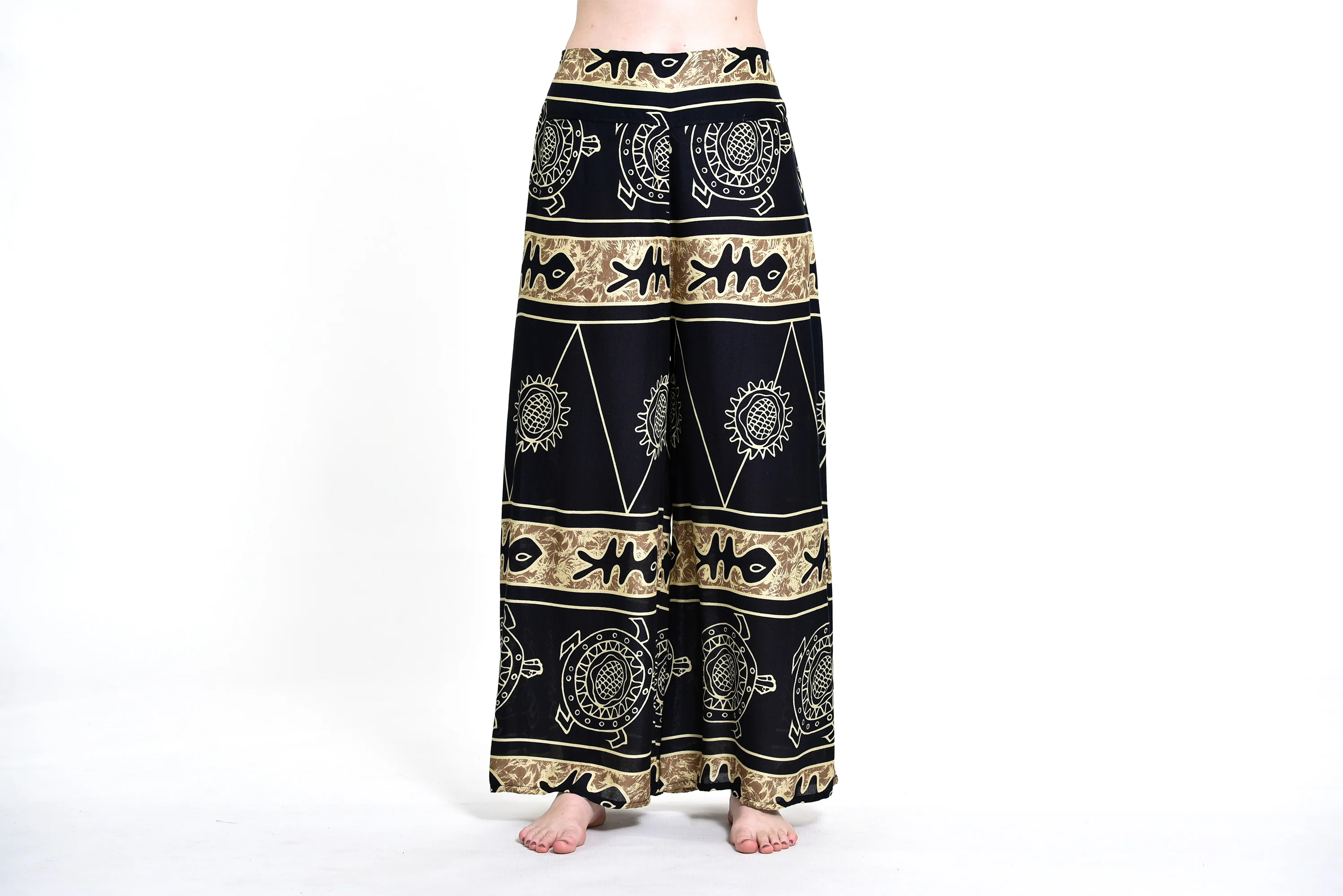 Turtle Print Palazzo Style Harem Pants in Gold - Image 2