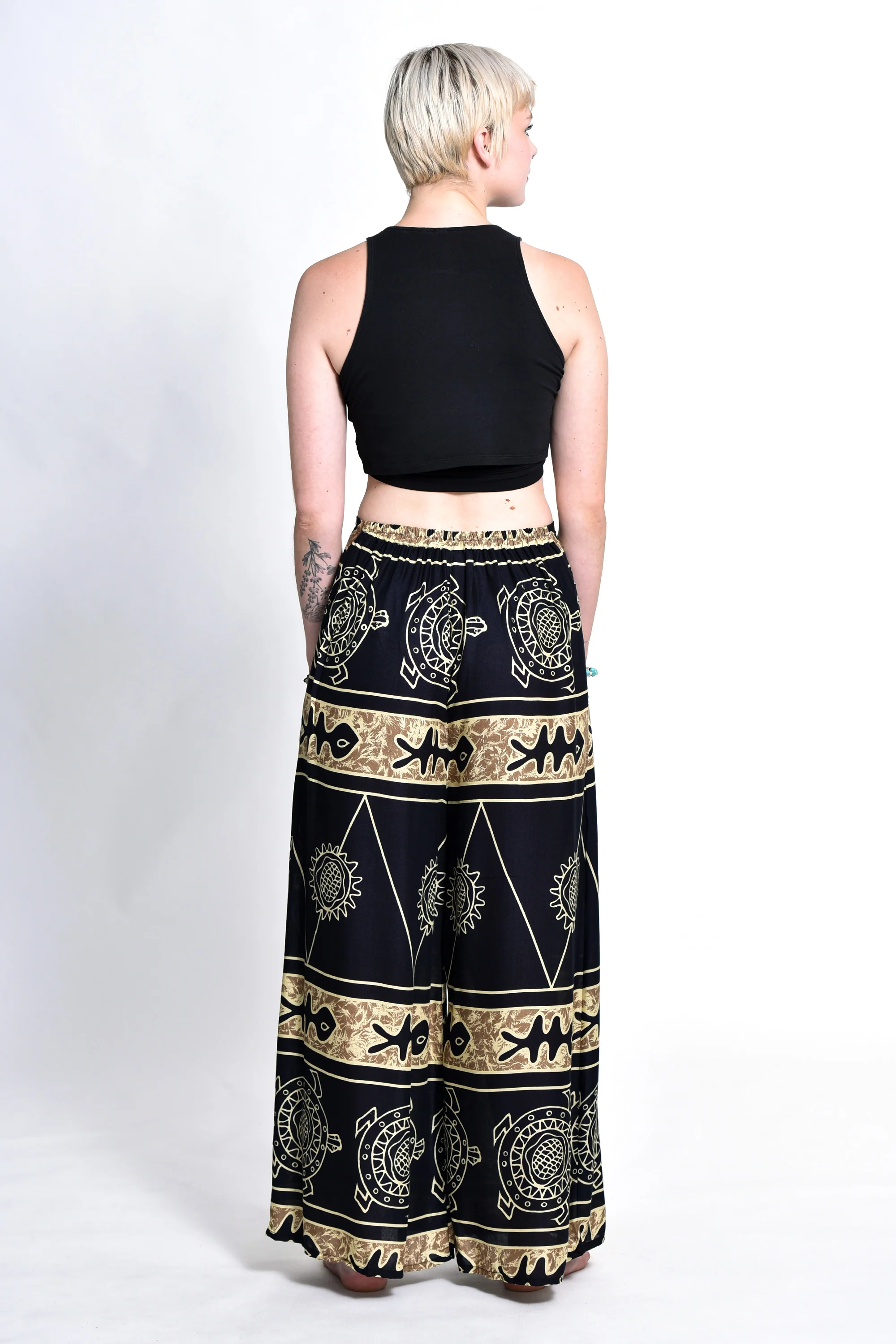 Turtle Print Palazzo Style Harem Pants in Gold - Image 3