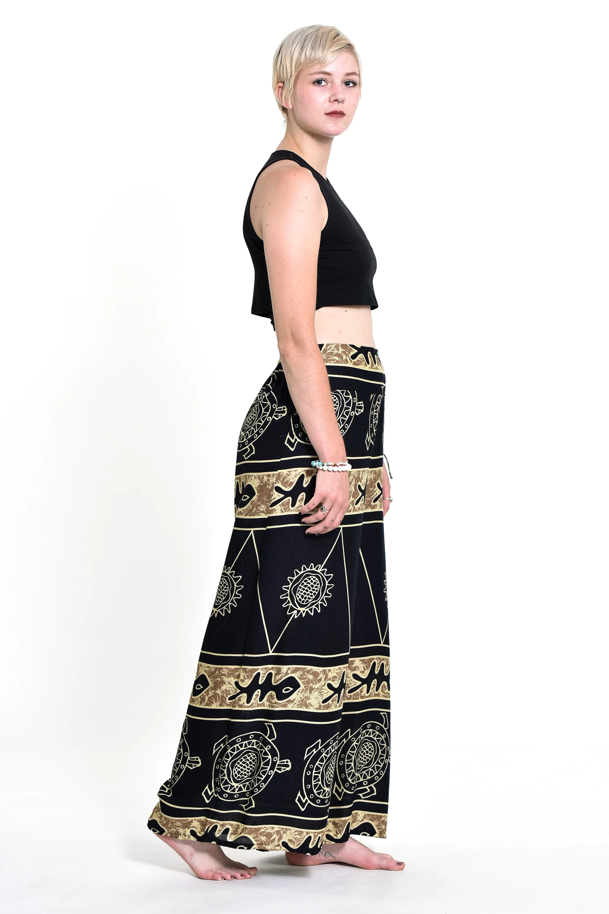 Turtle Print Palazzo Style Harem Pants in Gold - Image 4