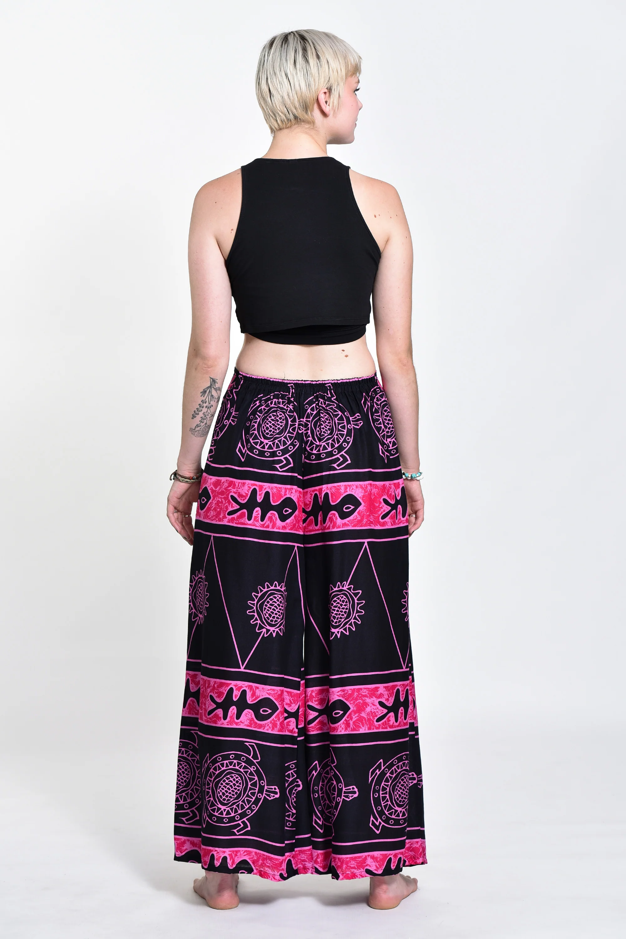 Turtle Print Palazzo Style Harem Pants in Pink - Image 4