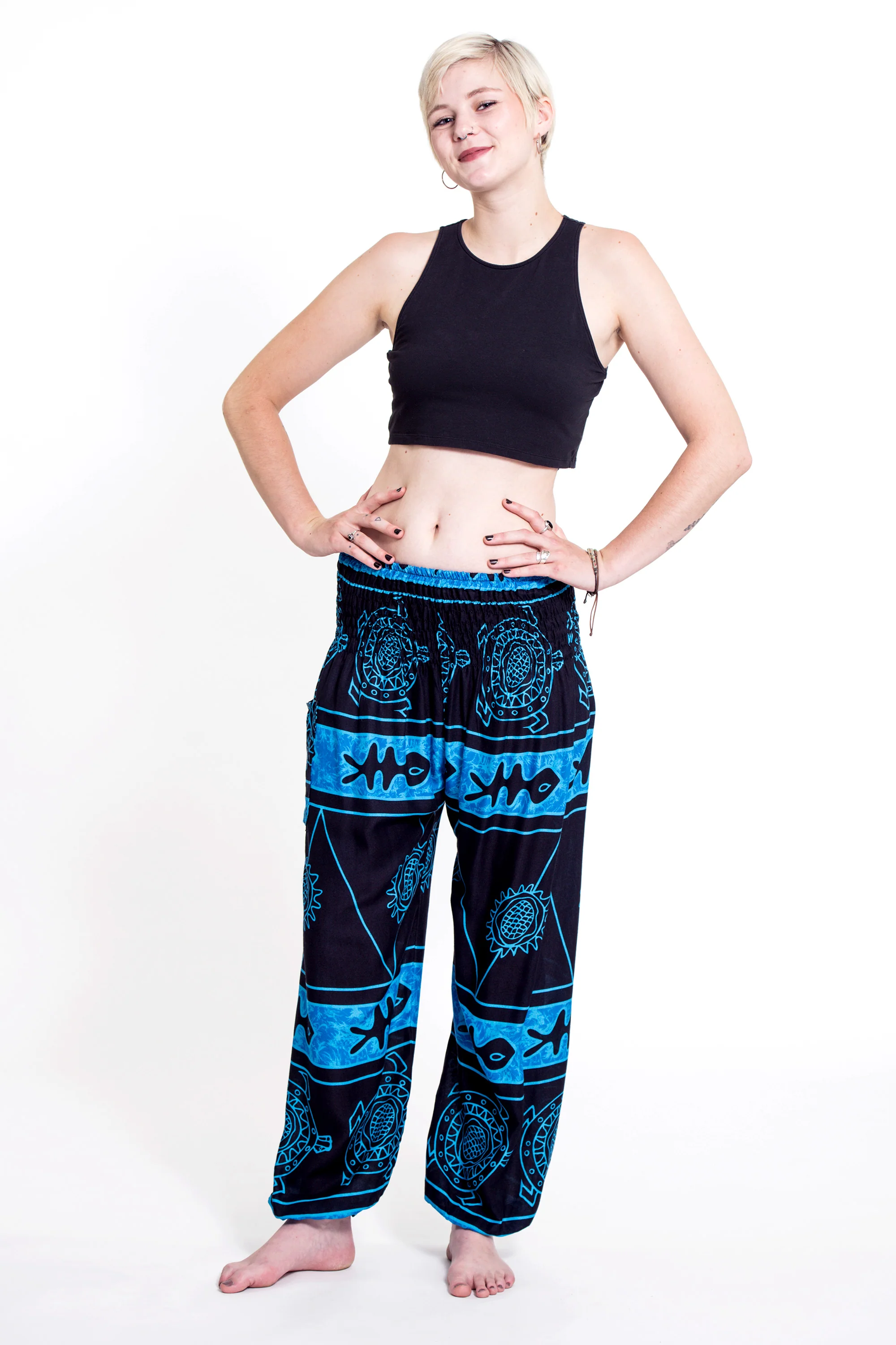 Turtle Print Women's Harem Pants in Blue