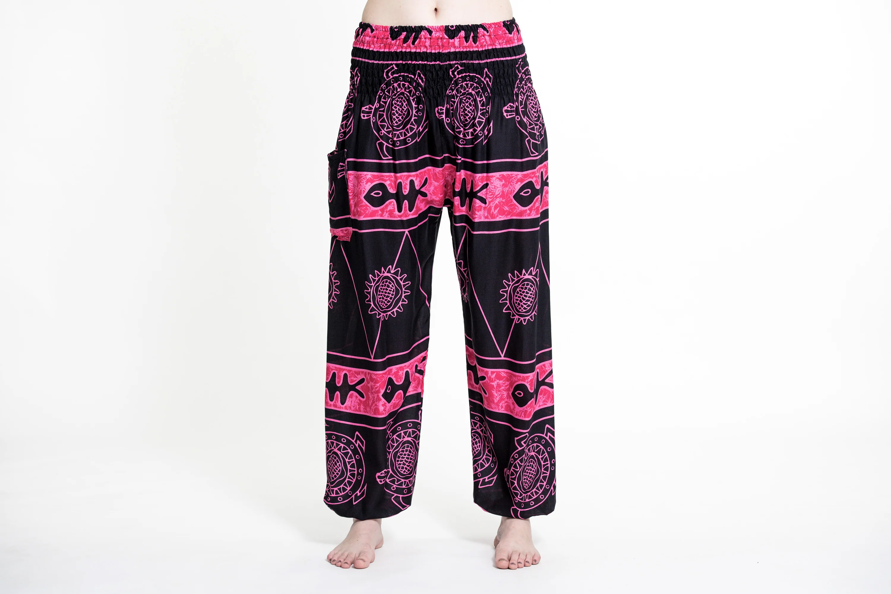 Turtle Print Women's Harem Pants in Pink - Image 2
