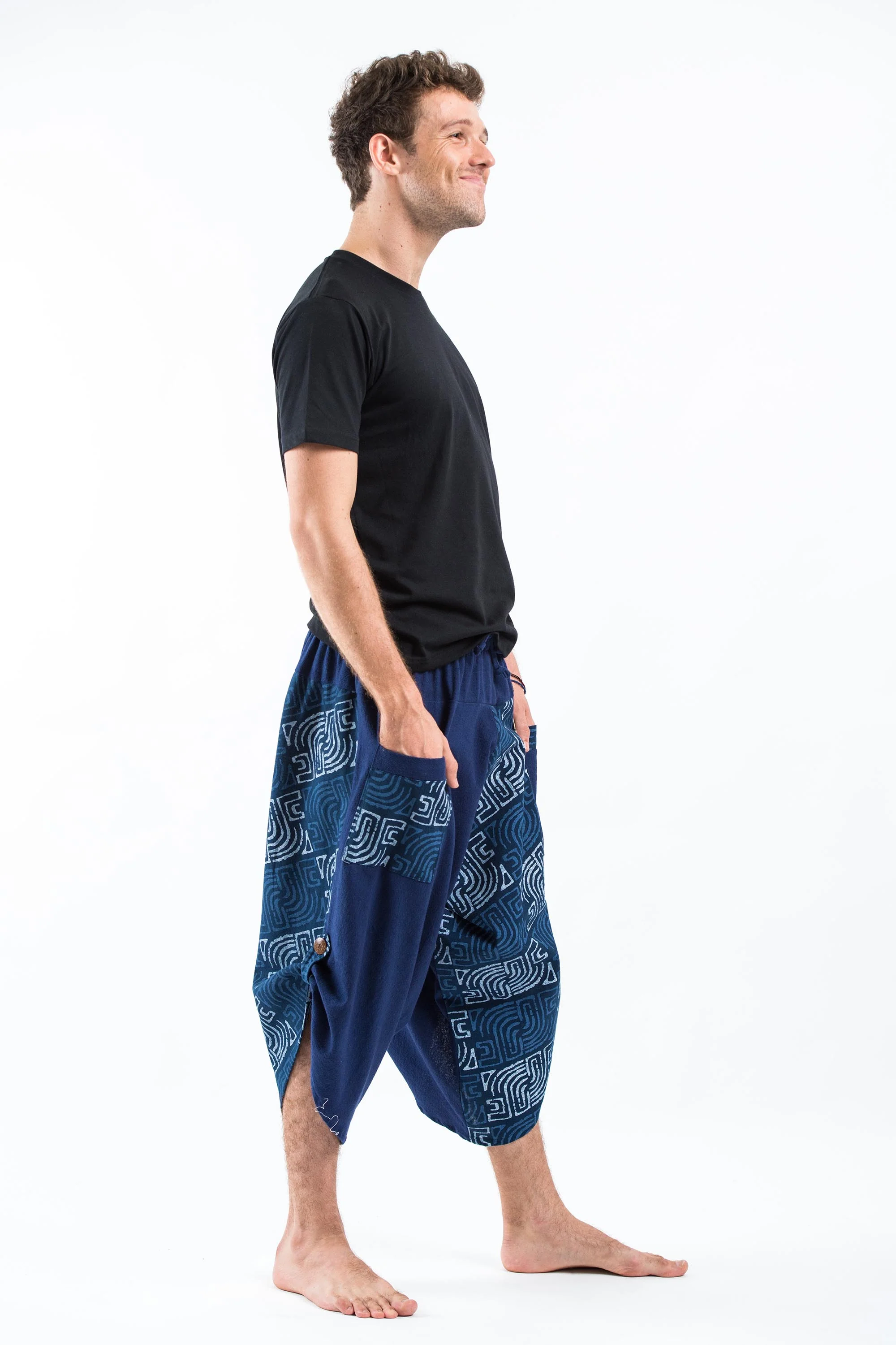 Two Tone Maze Prints Men's Three Quarter Pants in Blue - Image 3