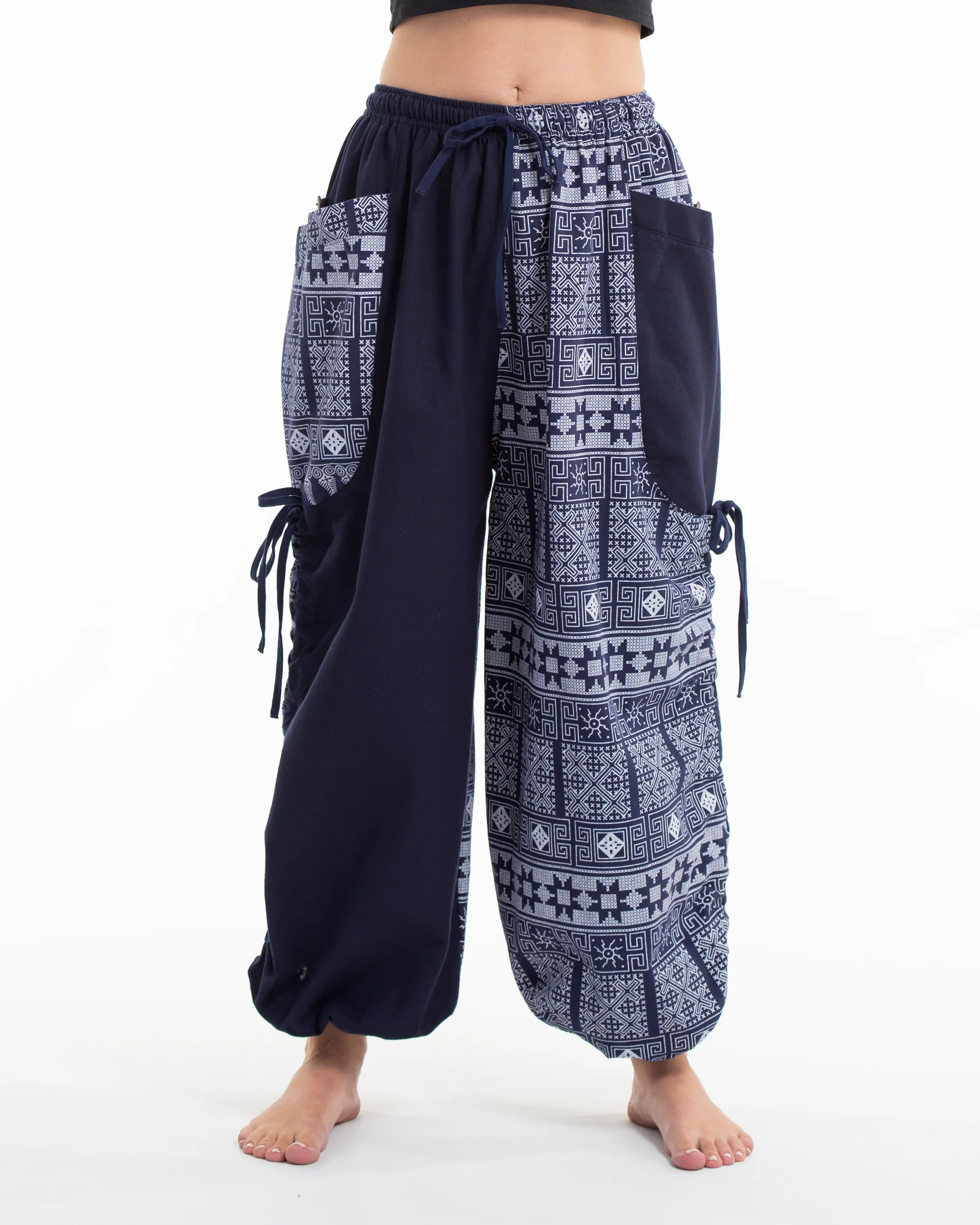 Two Tone Traditional Prints Women's Cotton Pants in Navy - Image 4