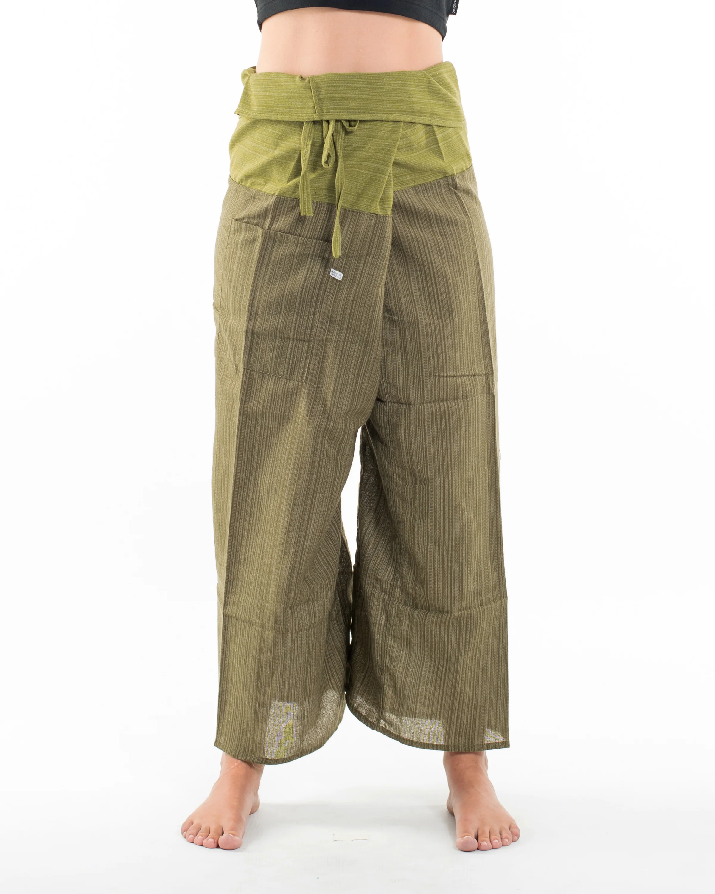 Unisex 2-Tone Pinstripes Thai Fisherman Pants in Green - Image 2