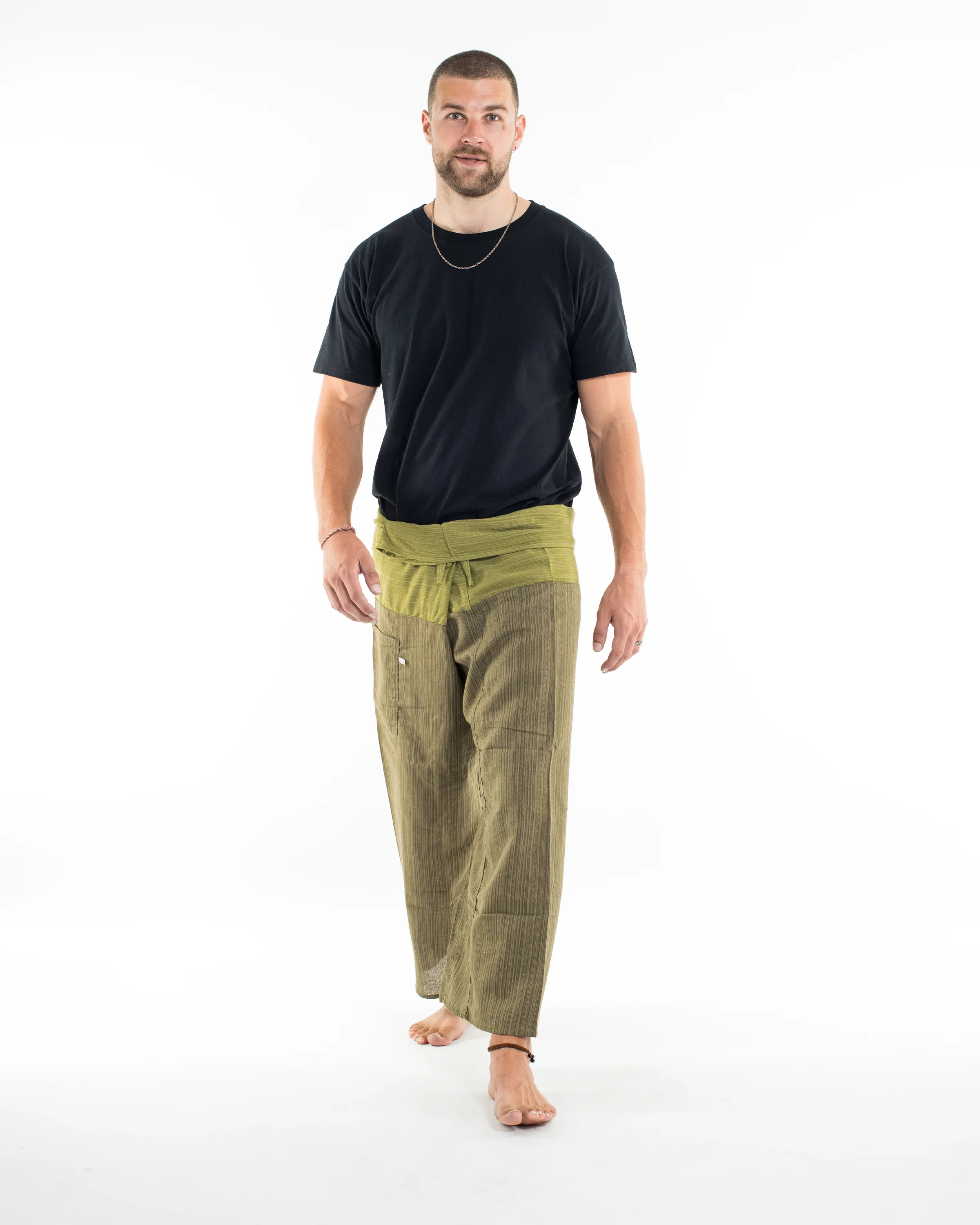 Unisex 2-Tone Pinstripes Thai Fisherman Pants in Green - Image 3