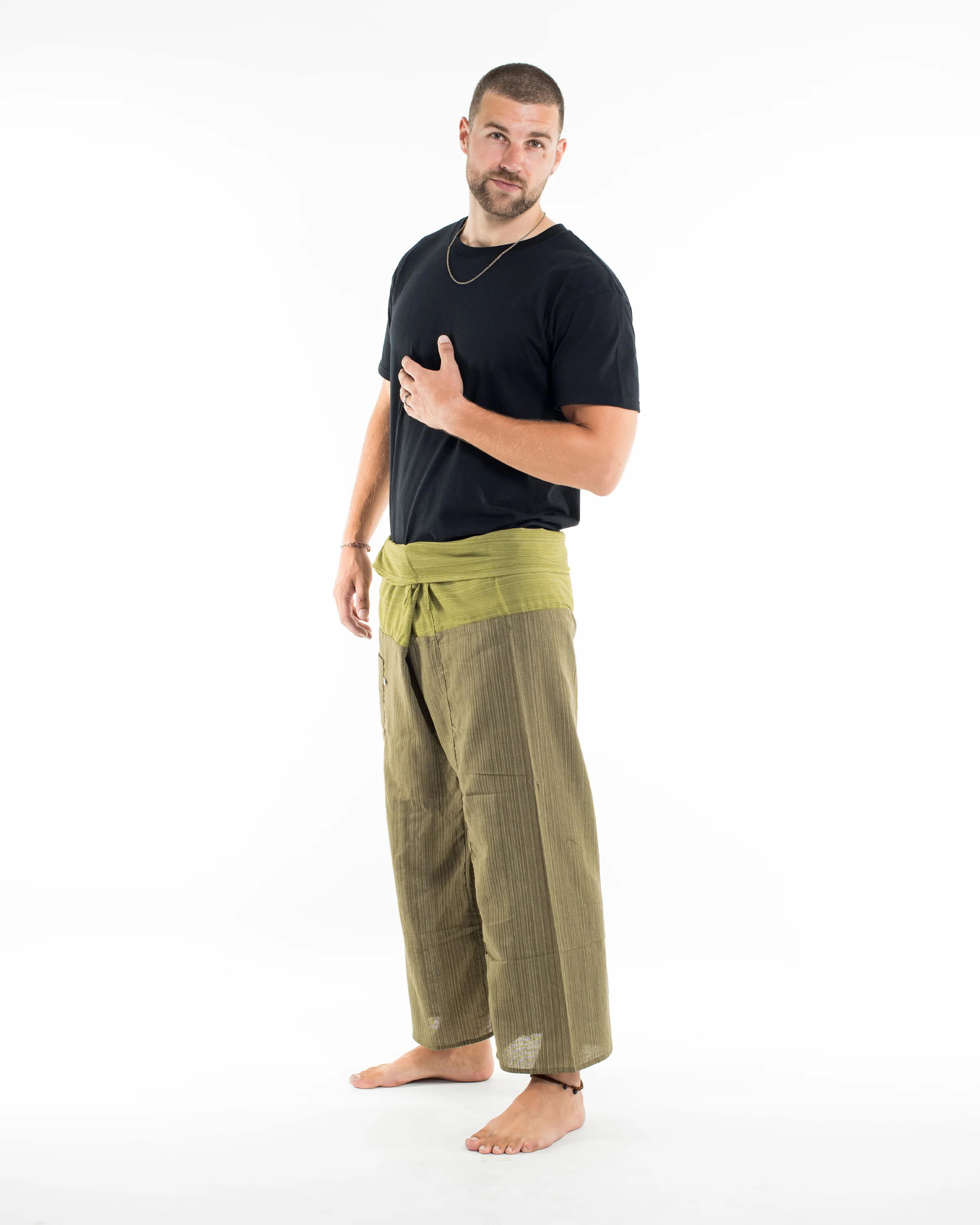 Unisex 2-Tone Pinstripes Thai Fisherman Pants in Green - Image 5