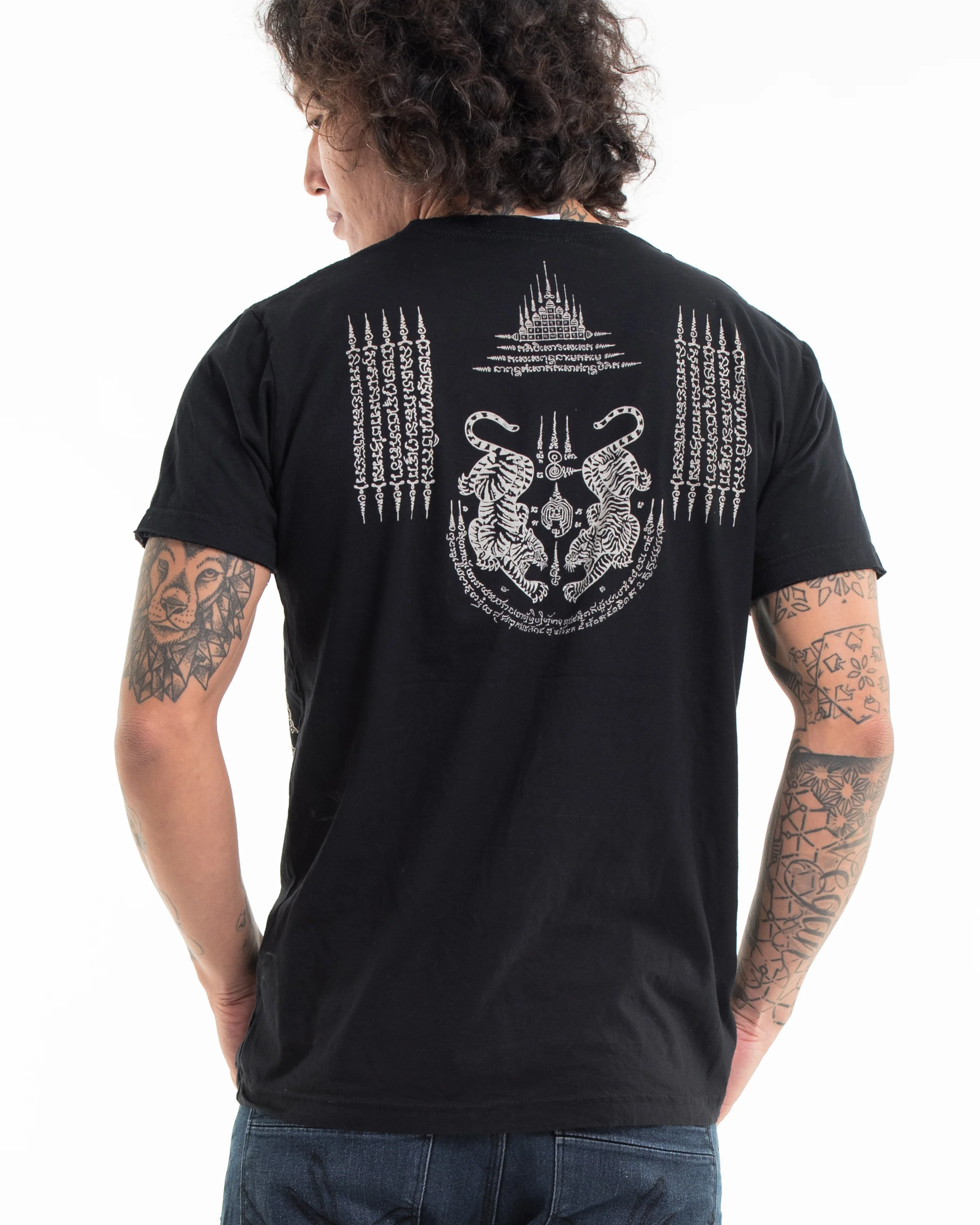 Unisex Hanuman Tattoo Cotton T-Shirt in Black - Image 4