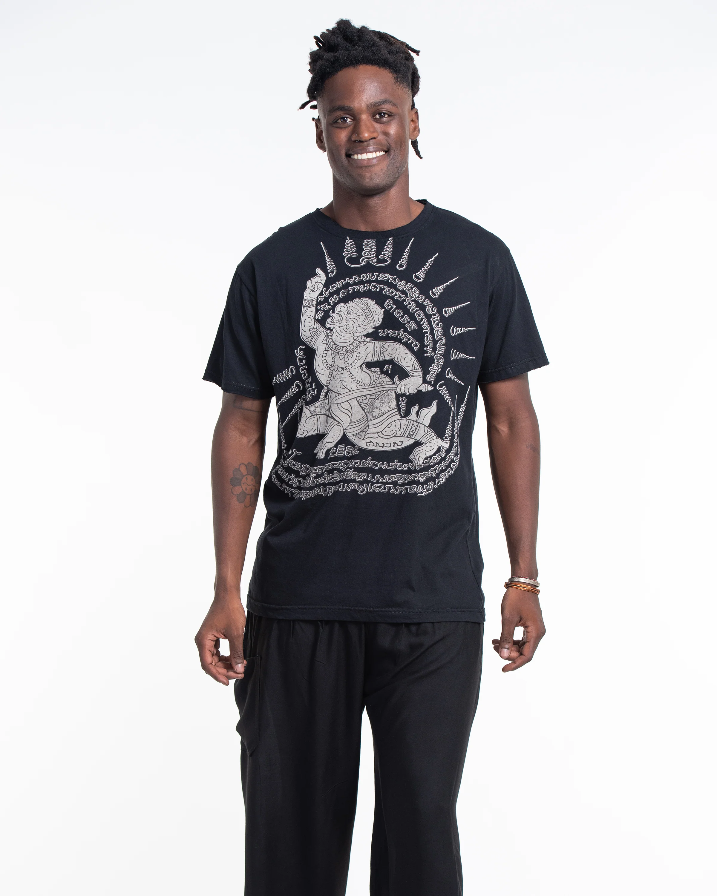 Unisex Hanuman Tattoo Cotton T-Shirt in Black - Image 5