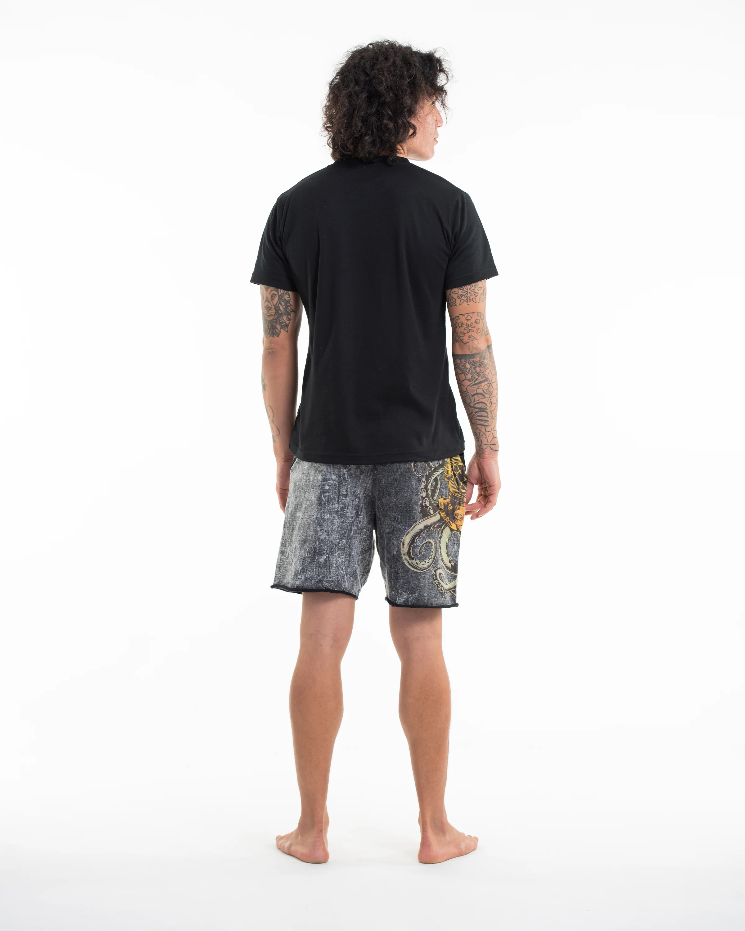 Unisex Octopus Stone Washed Shorts in Black - Image 5