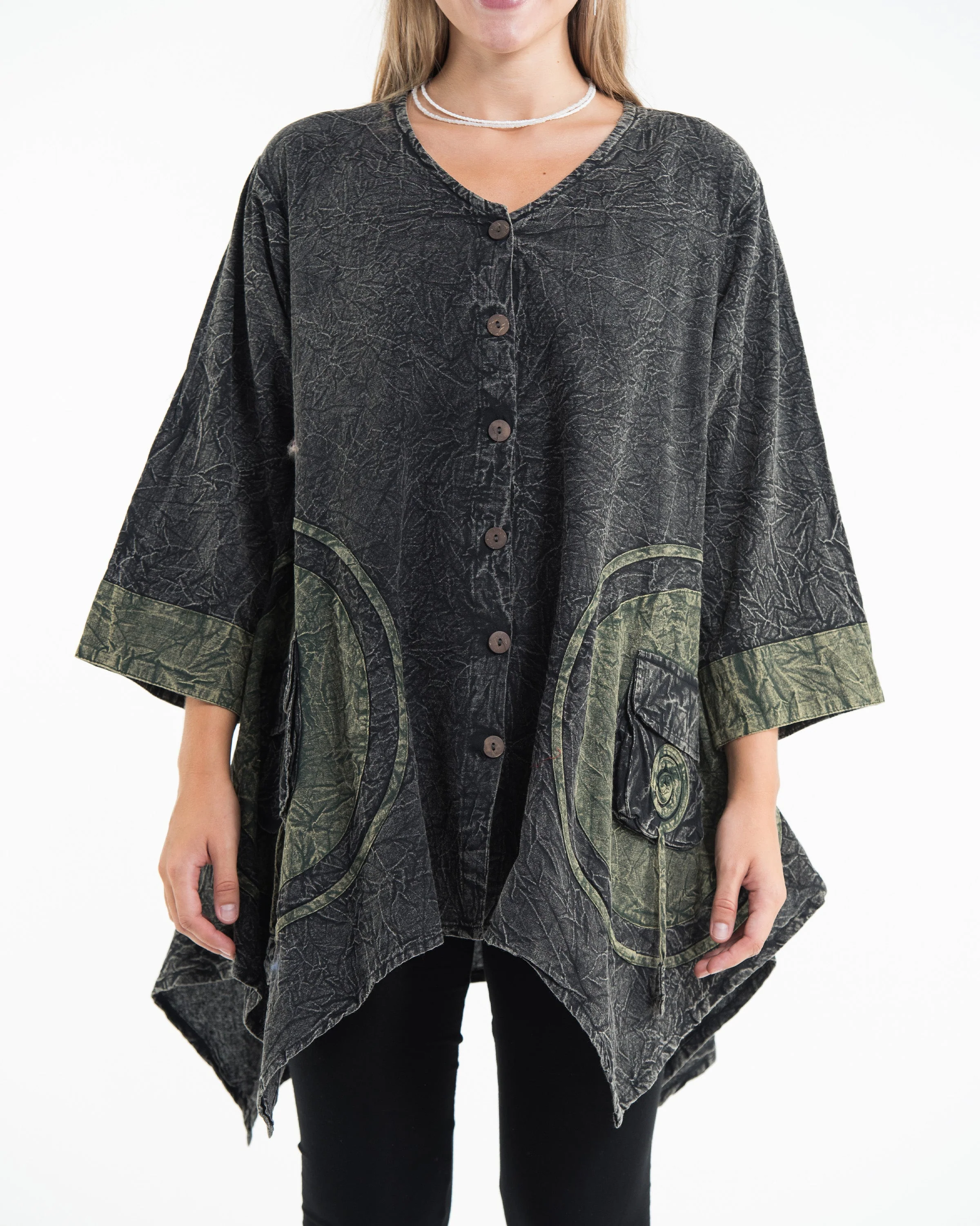 Unisex Spiral Stonewashed Tunic Top in Black - Image 2