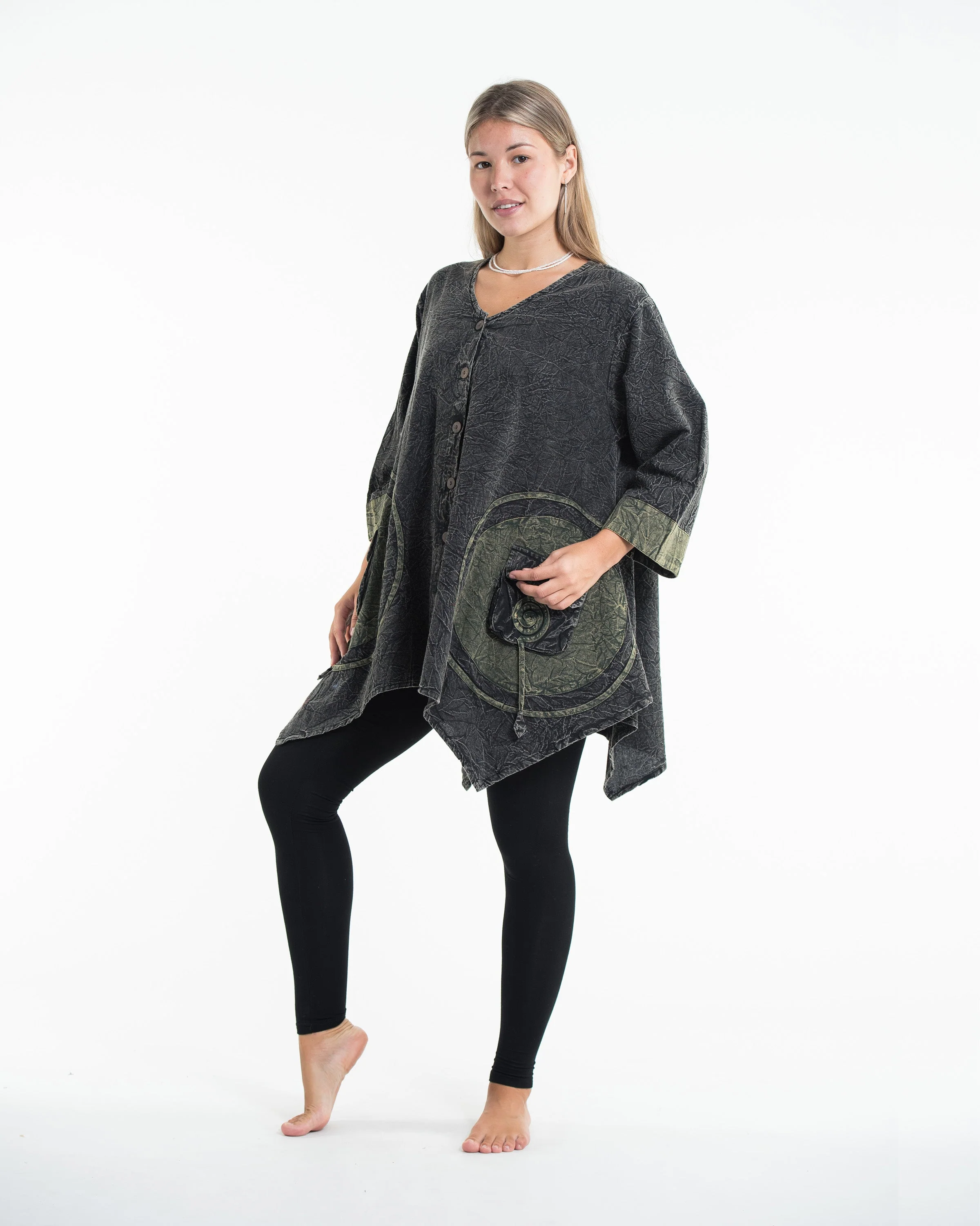 Unisex Spiral Stonewashed Tunic Top in Black - Image 4