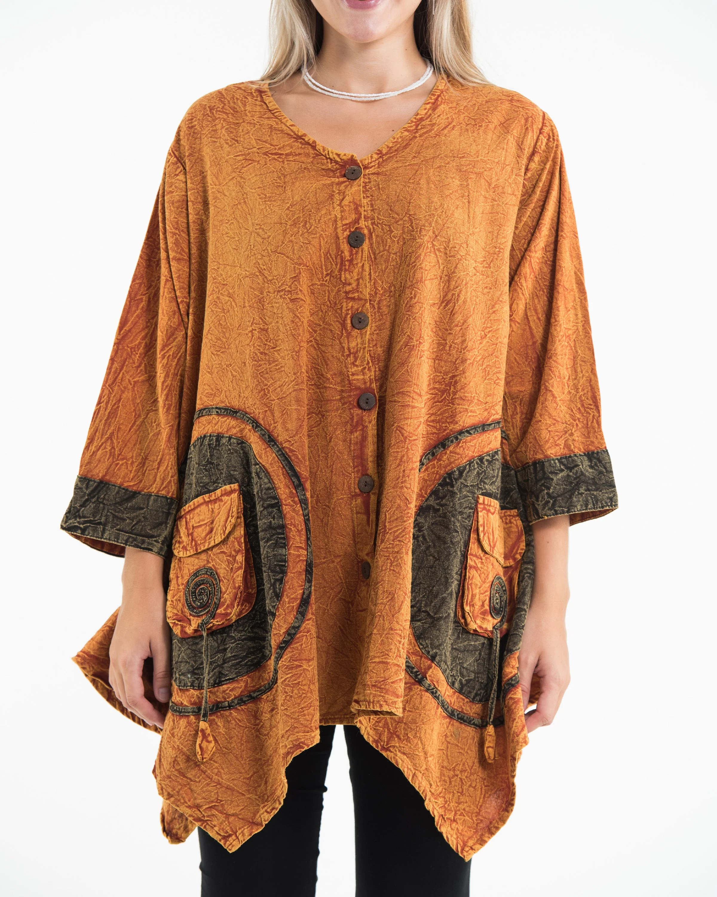 Unisex Spiral Stonewashed Tunic Top in Orange - Image 2