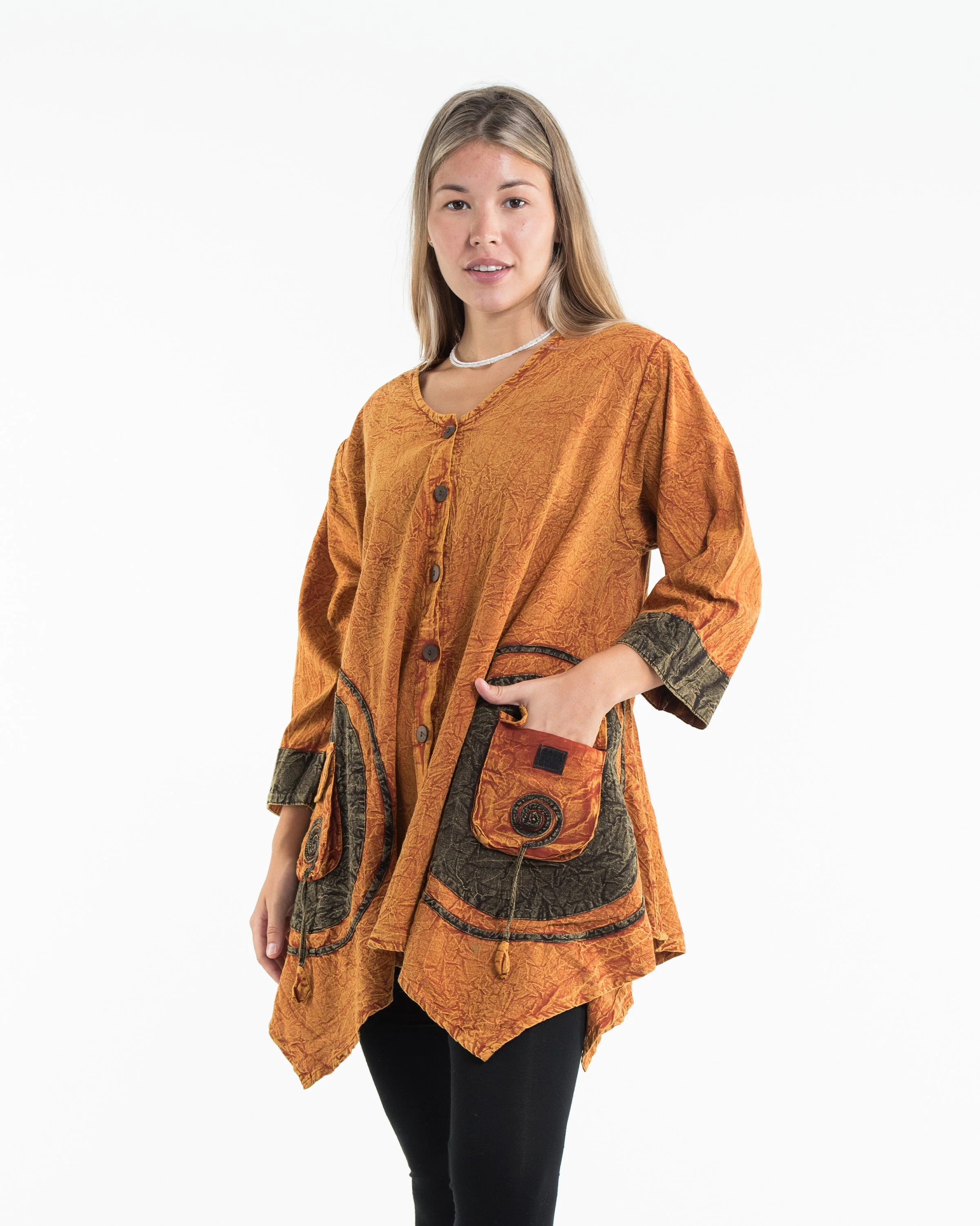 Unisex Spiral Stonewashed Tunic Top in Orange - Image 3