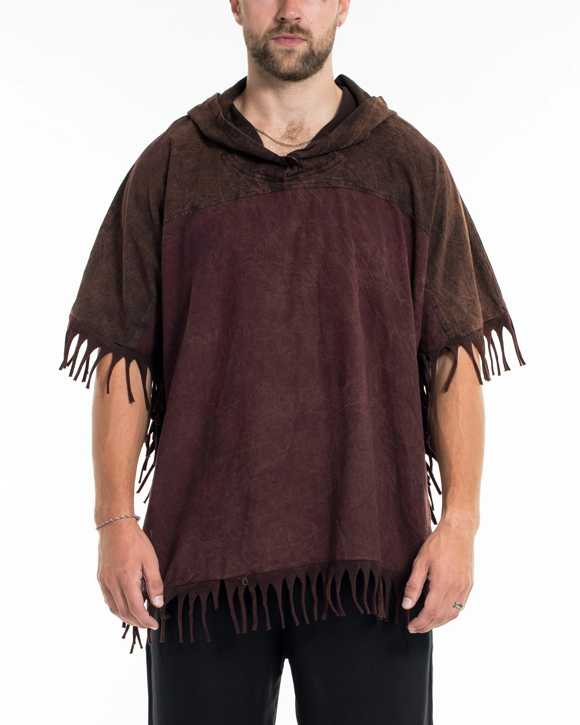 Unisex Stonewash Hooded Poncho in Dark Brown - Image 2