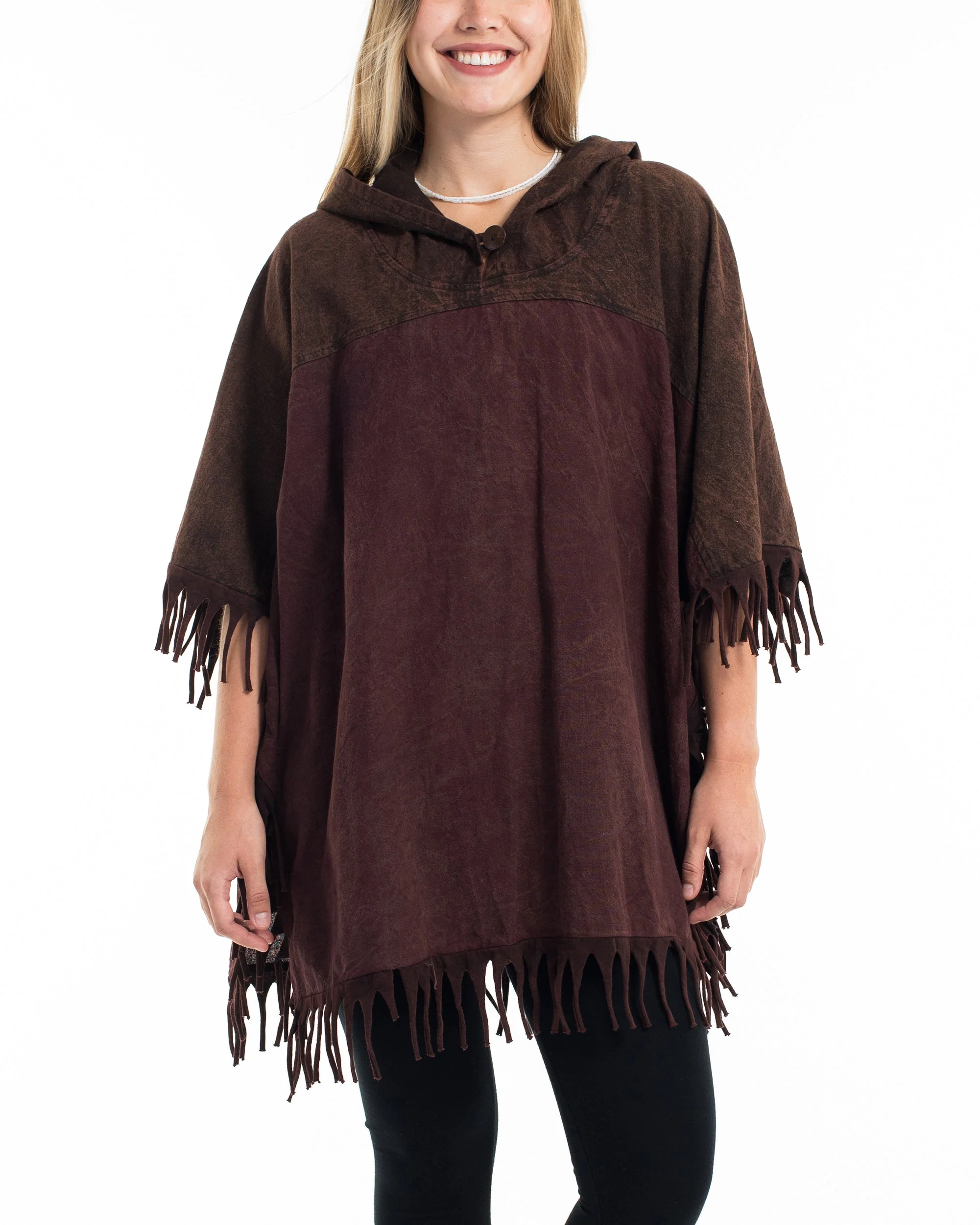 Unisex Stonewash Hooded Poncho in Dark Brown - Image 5