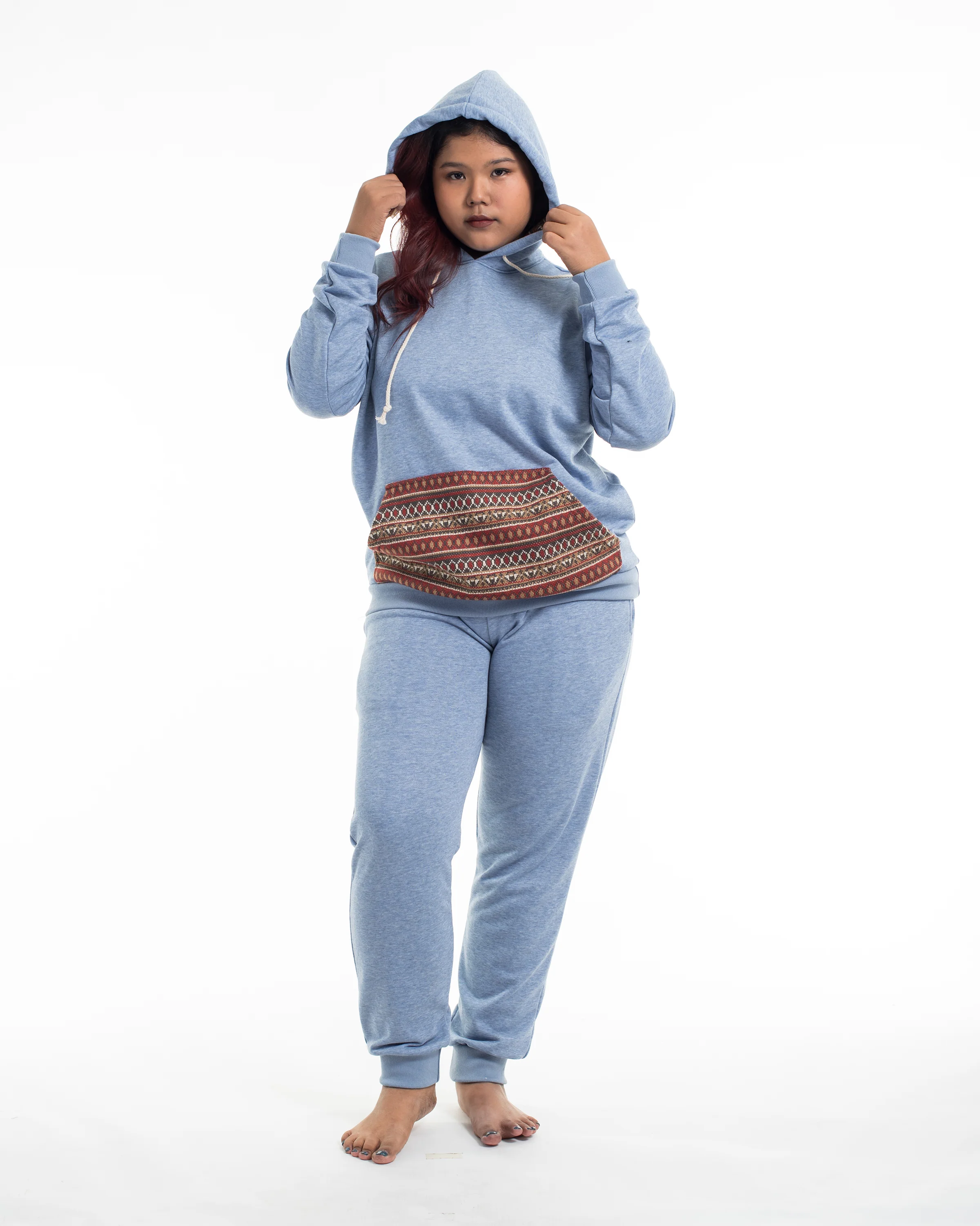 Unisex Terry Pullover Hoodie with Tribal Pockets in Light Blue (Size M - XL) - Image 4