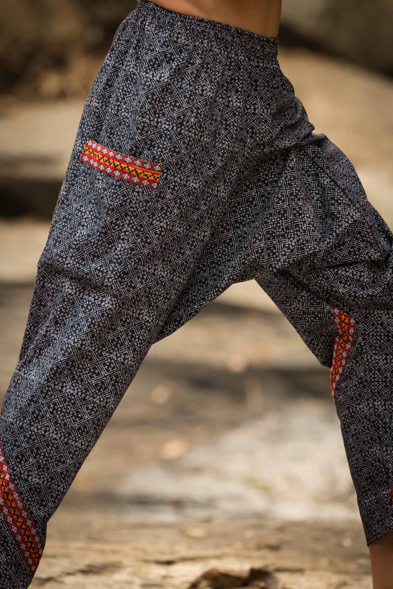 Thai Clovers Prints Hill Tribe Fabric Slim Cut Harem Pants - Image 2