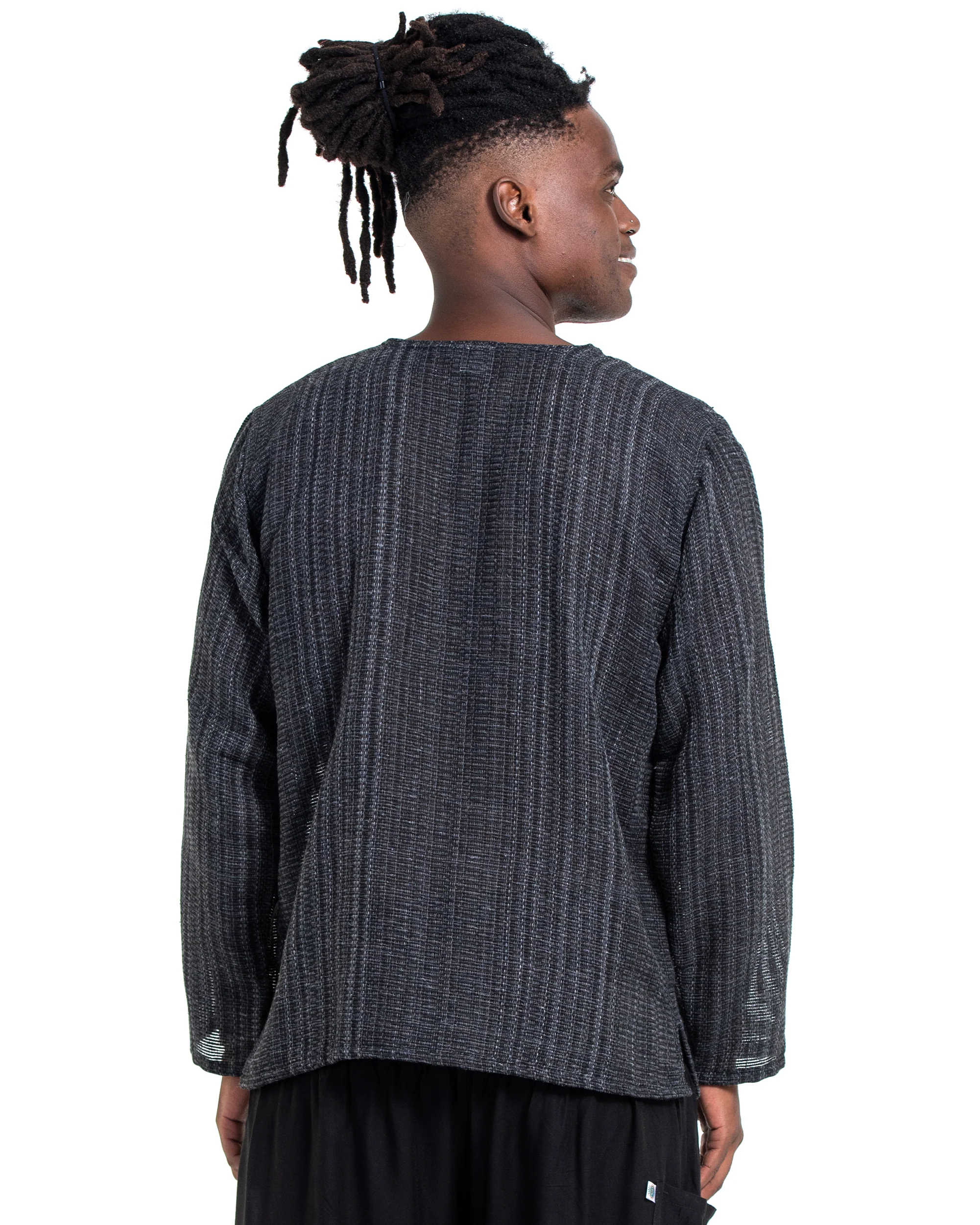 Unisex Woven Cotton Shirt with Tribal Pocket in Black - Image 3