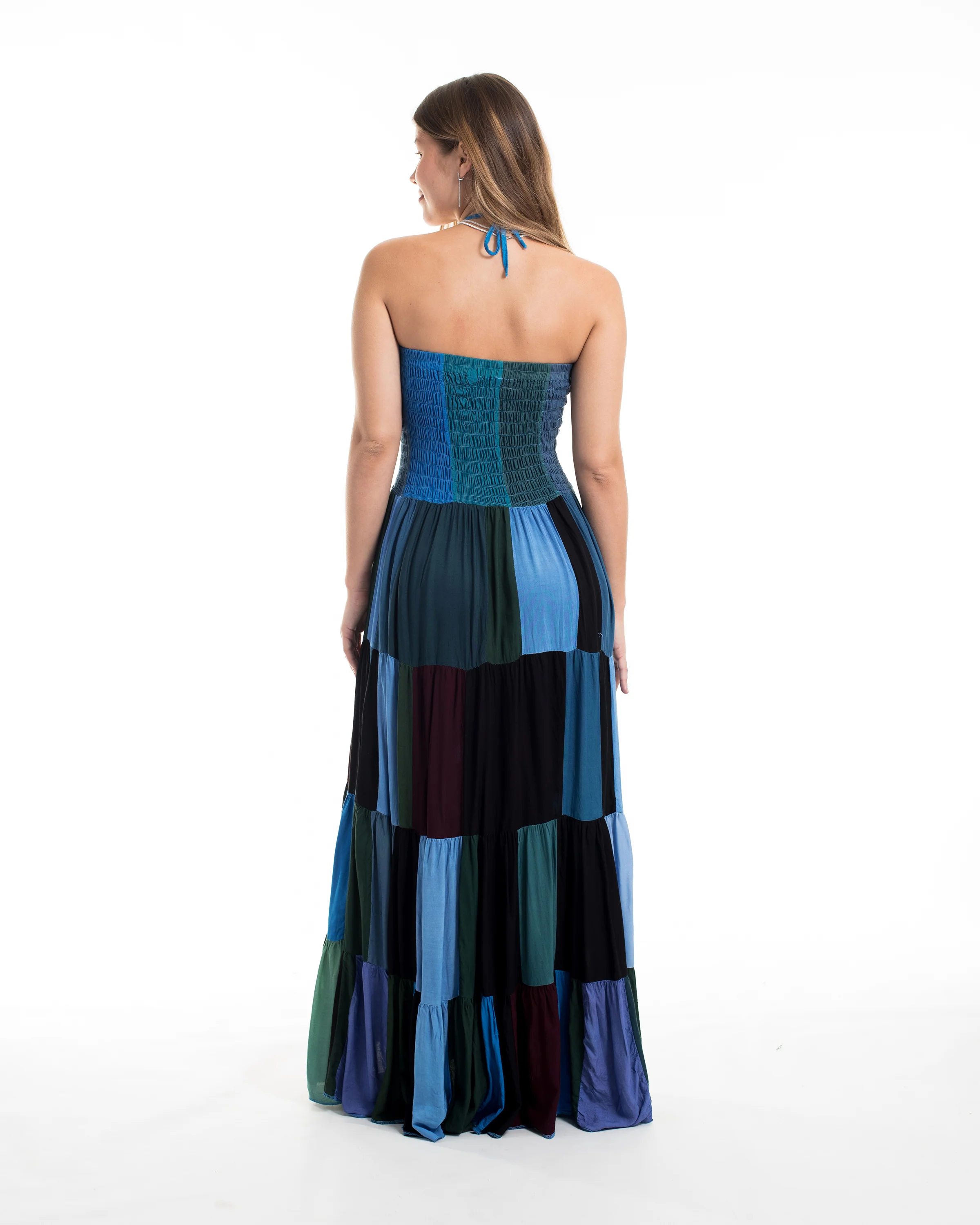 Upcycled Patchwork Maxi Dress in Blue - Image 7