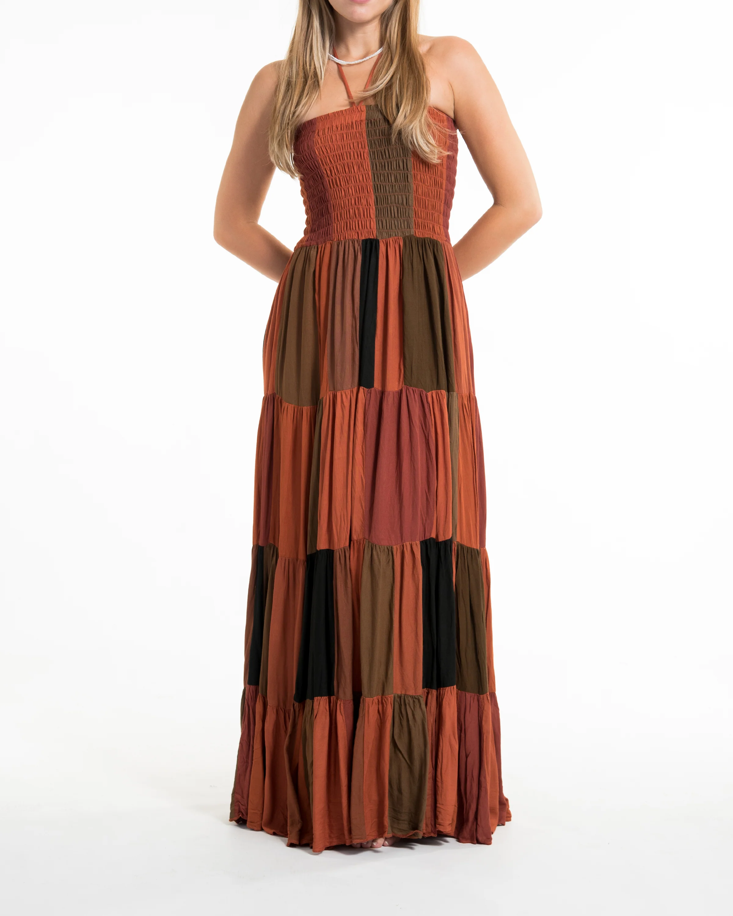 Upcycled Patchwork Maxi Dress in Brick Orange - Image 2