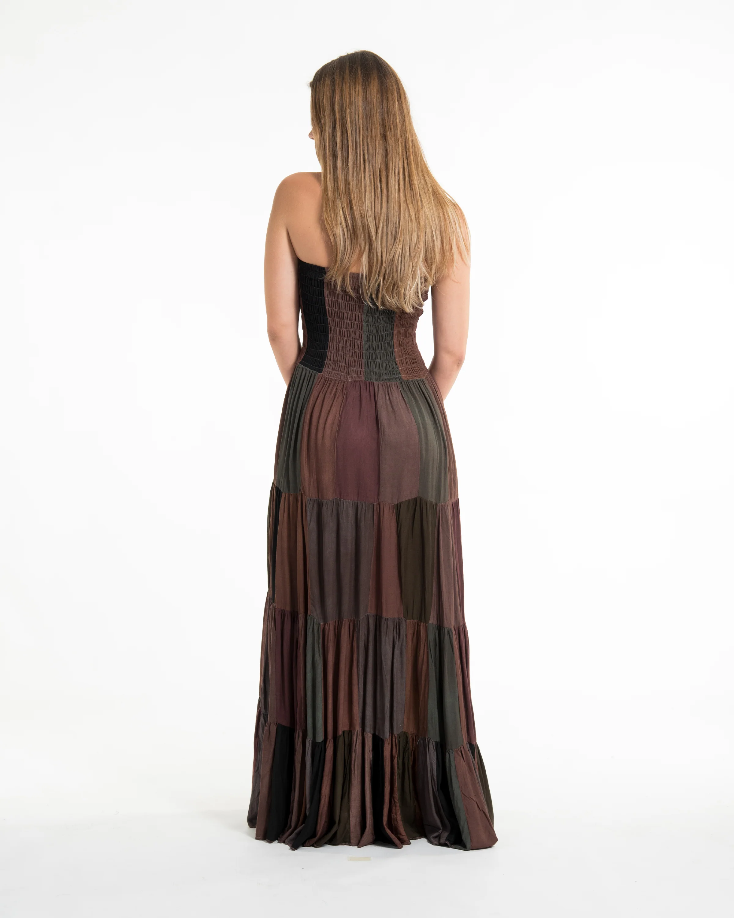 Upcycled Patchwork Maxi Dress in Brown - Image 8