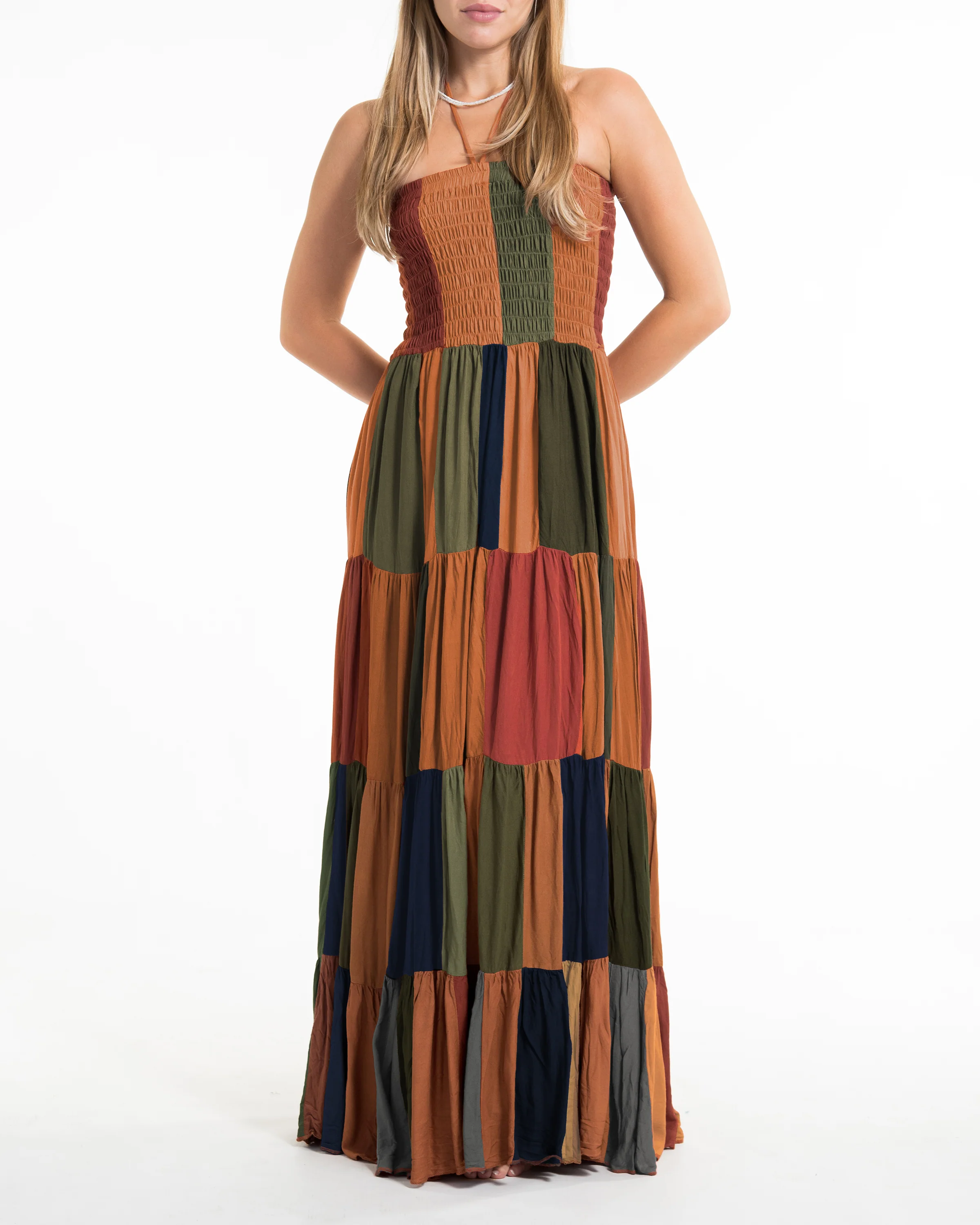 Upcycled Patchwork Maxi Dress in Orange - Image 6