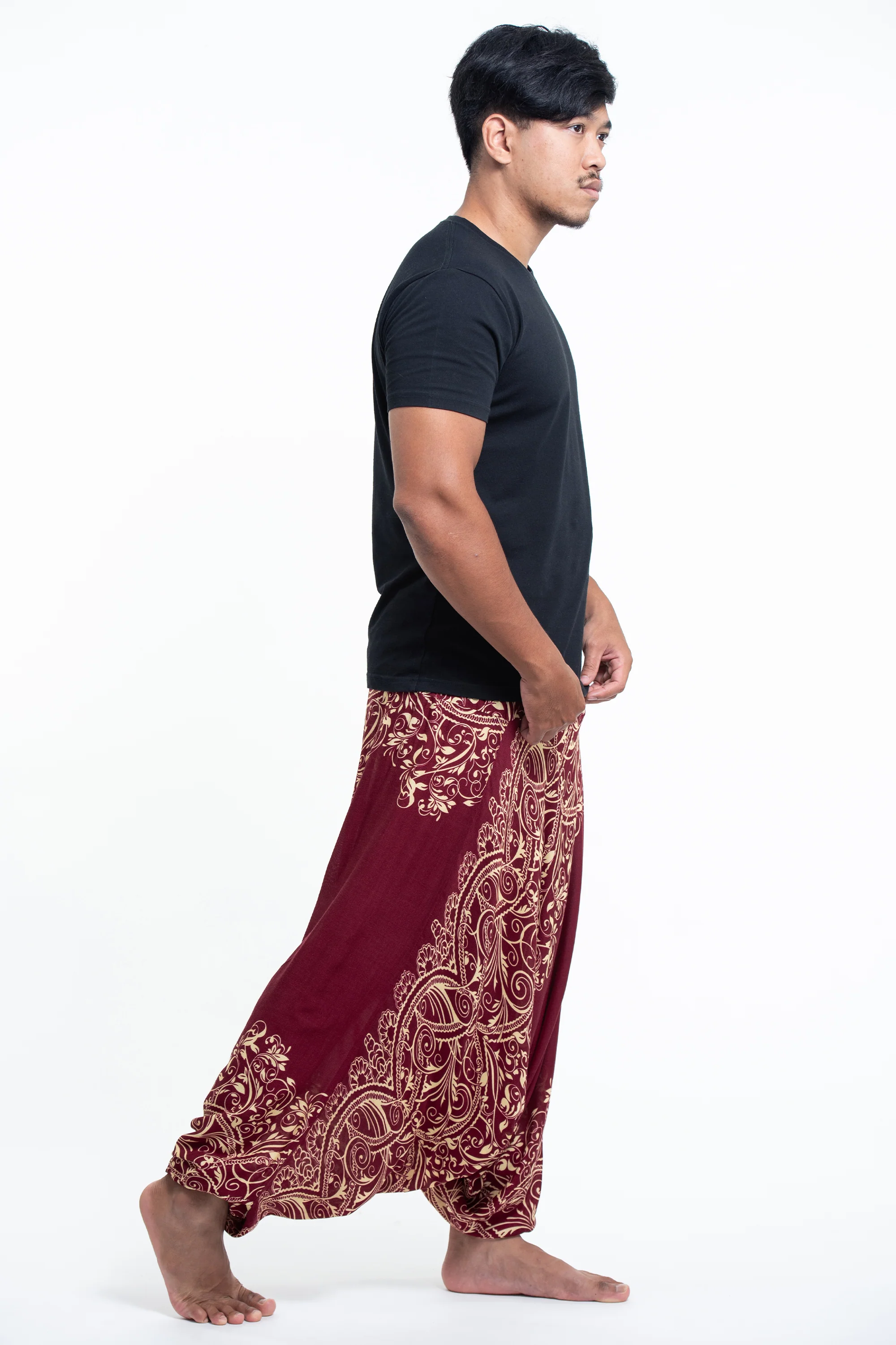Vines Drop Crotch Men's Harem Pants in Red - Image 3