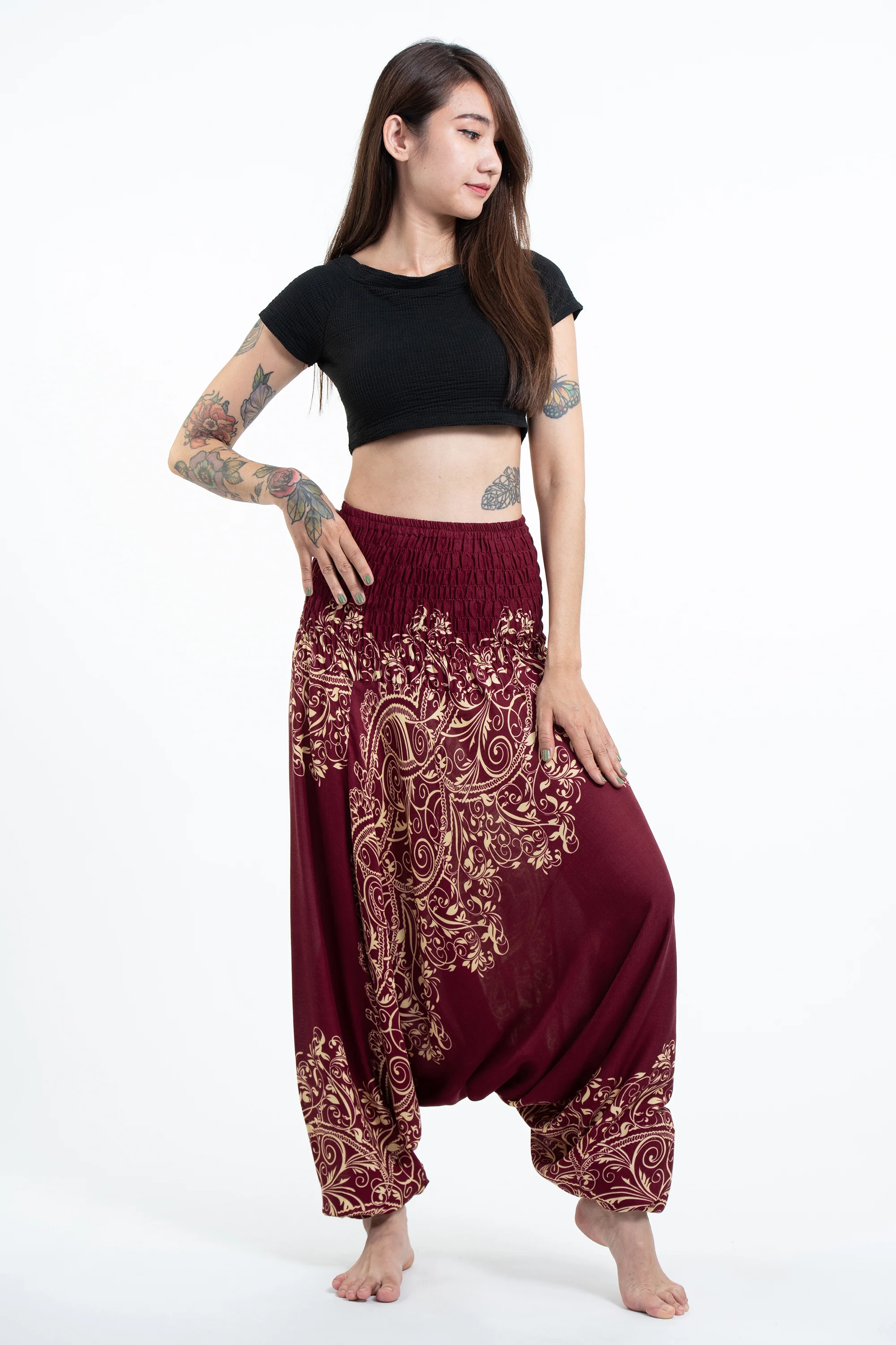 Vines 2-in-1 Jumpsuit Harem Pants in Red