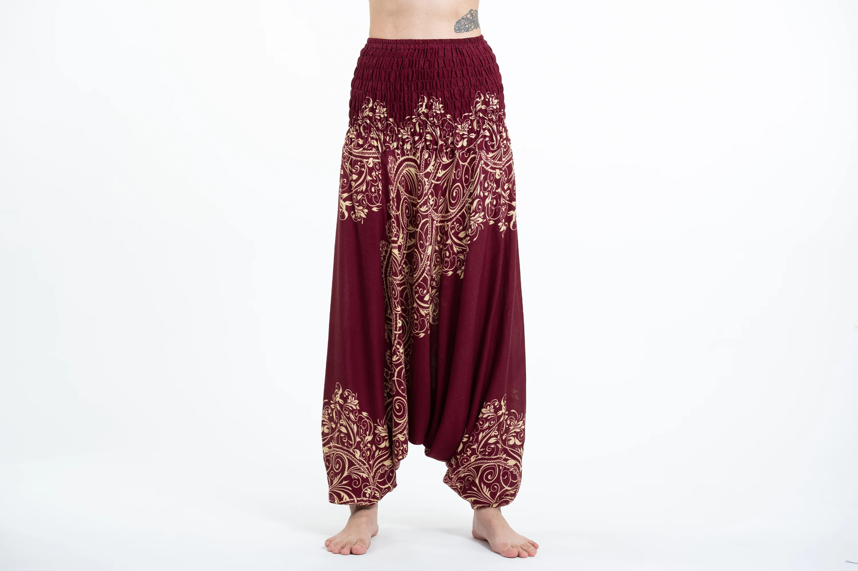 Vines 2-in-1 Jumpsuit Harem Pants in Red - Image 2