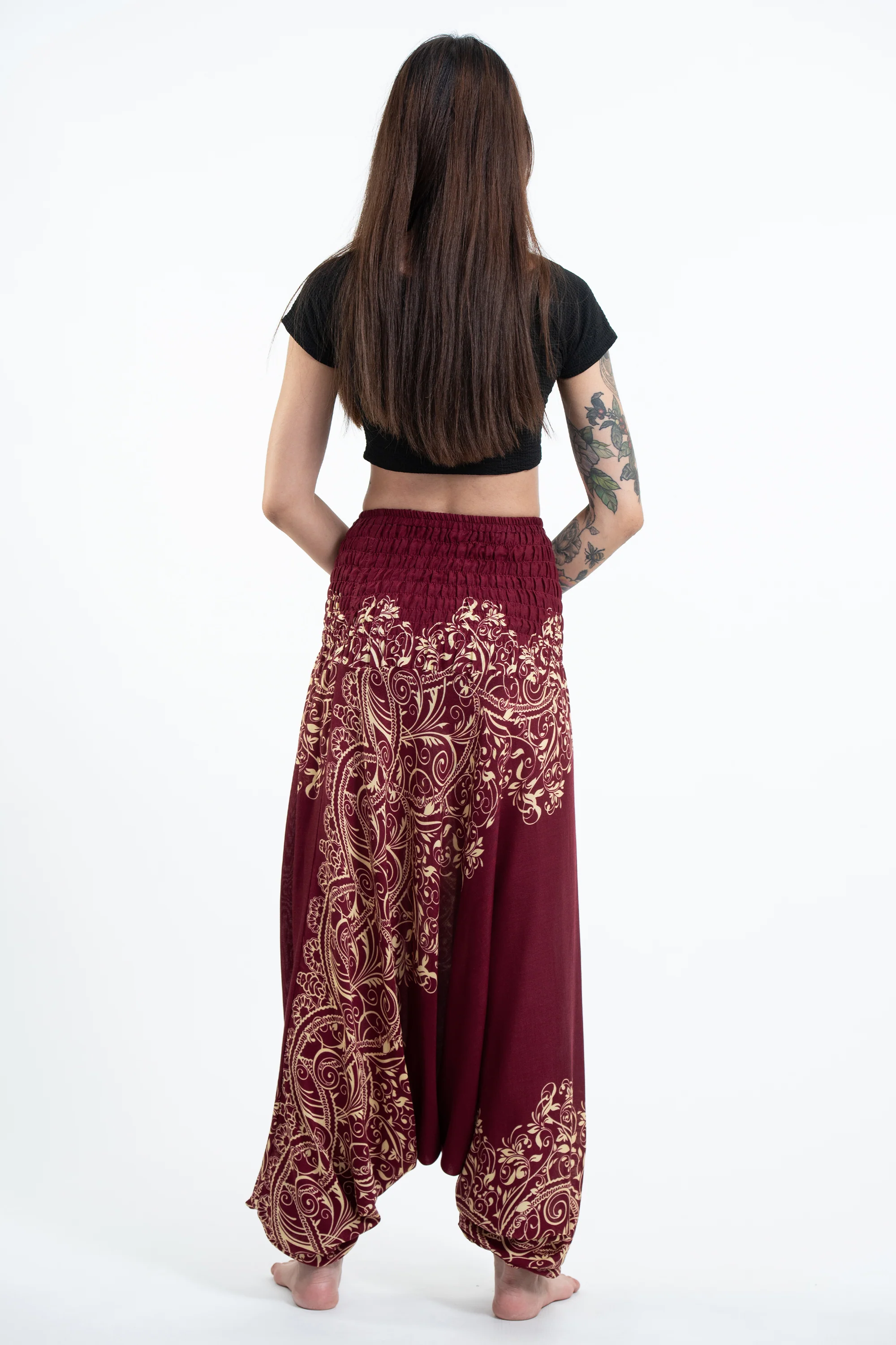 Vines 2-in-1 Jumpsuit Harem Pants in Red - Image 4