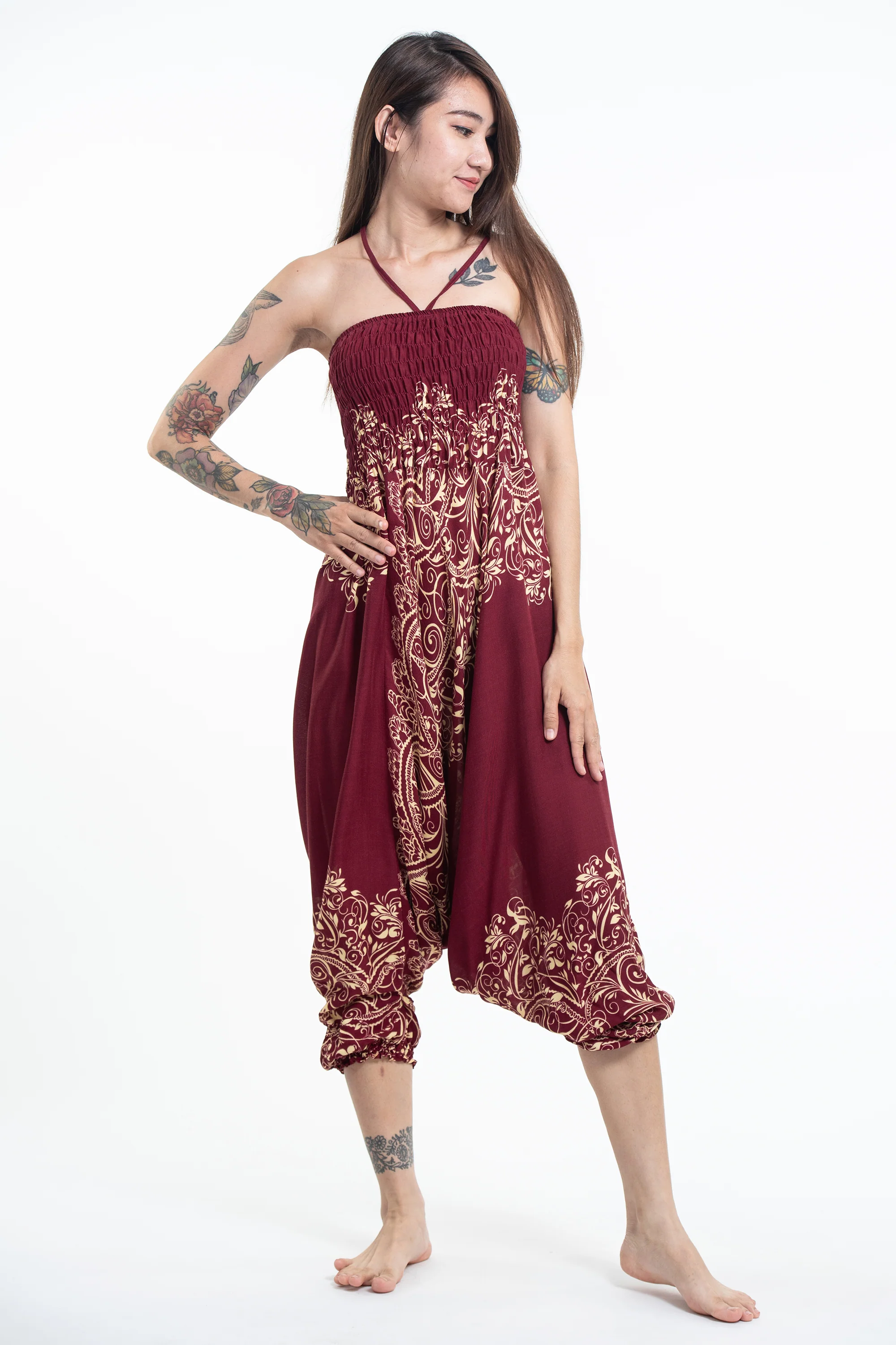 Vines 2-in-1 Jumpsuit Harem Pants in Red - Image 5