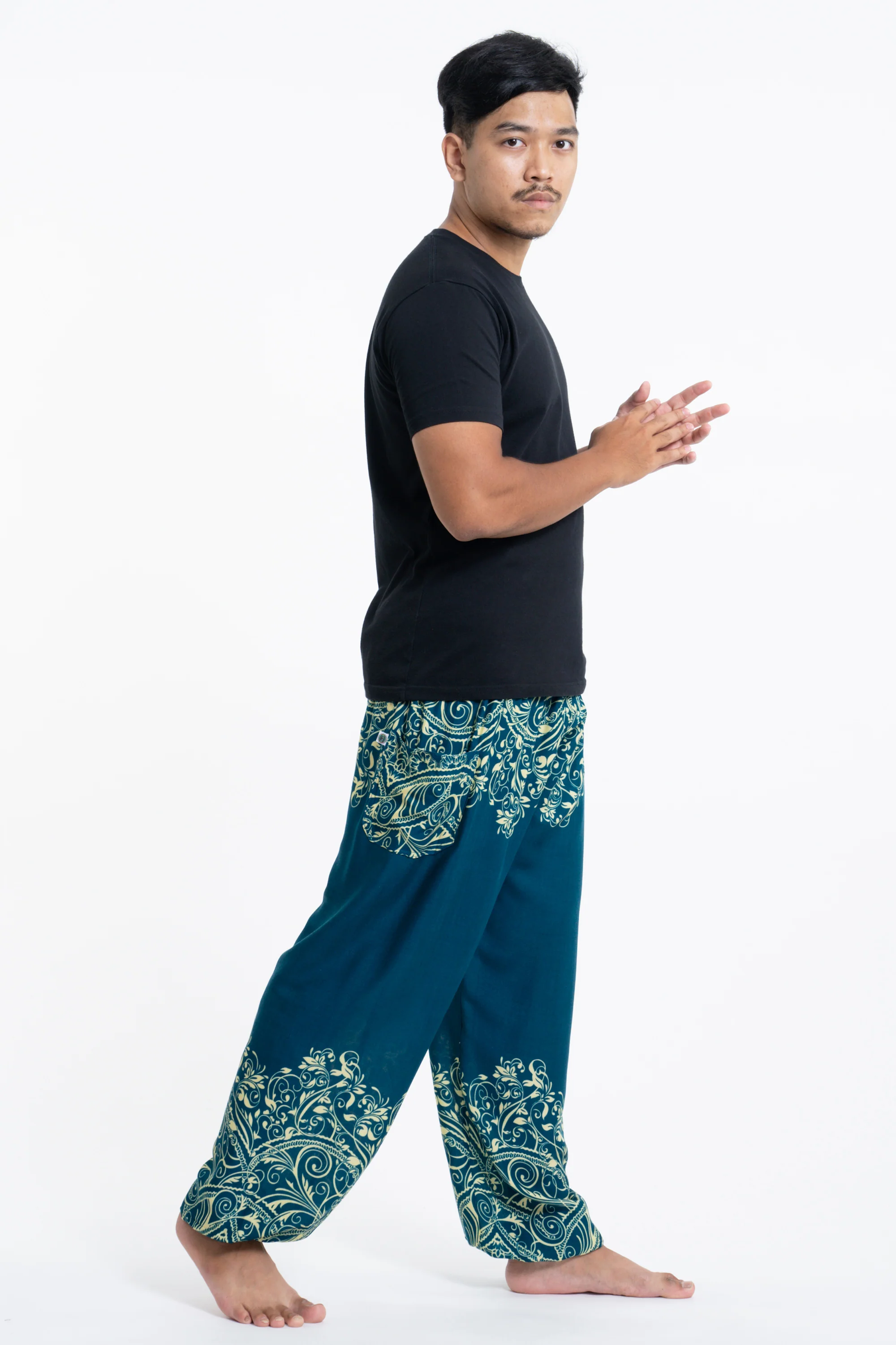 Vines Men's Harem Pants in Turquoise - Image 3