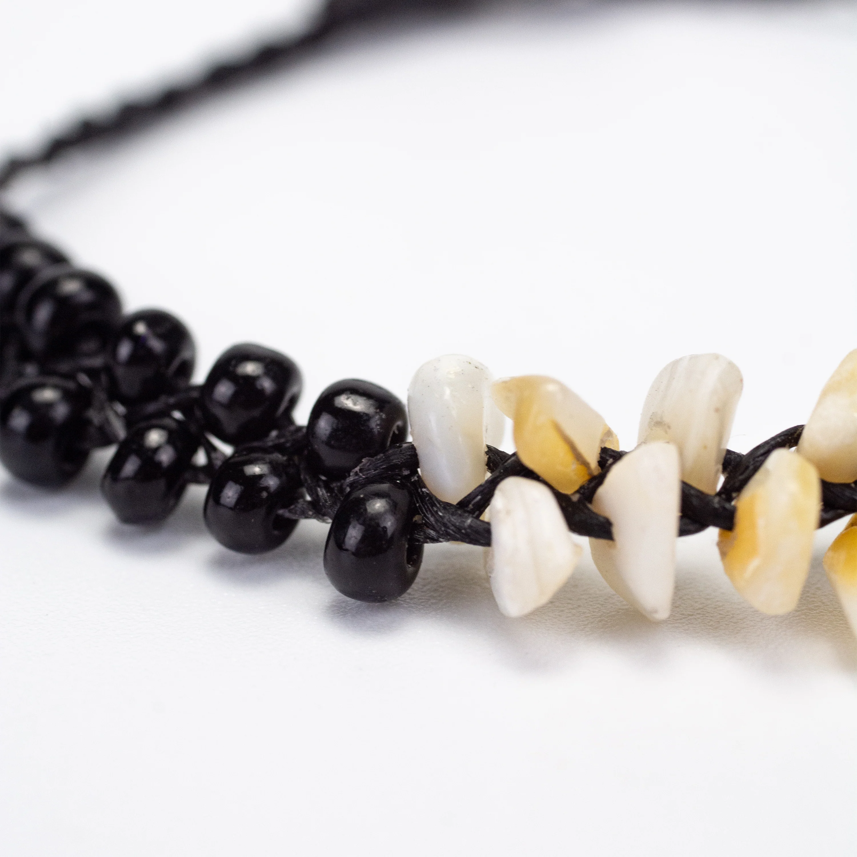 White Agate Stones and Black Beads Bracelet in Black - Image 2